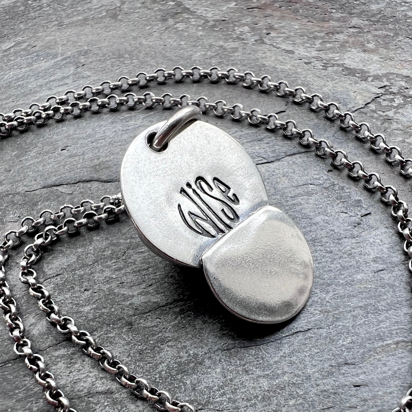 Sterling Silver Pearl Necklace | Natural Baroque Pearl Stamped Pendant