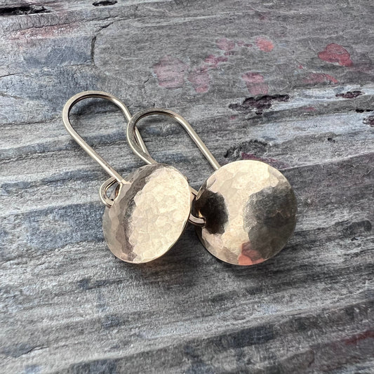 Hammered 14k Goldfill Earrings | Small Hammered Gold or Silver Circle Dangle Earrings
