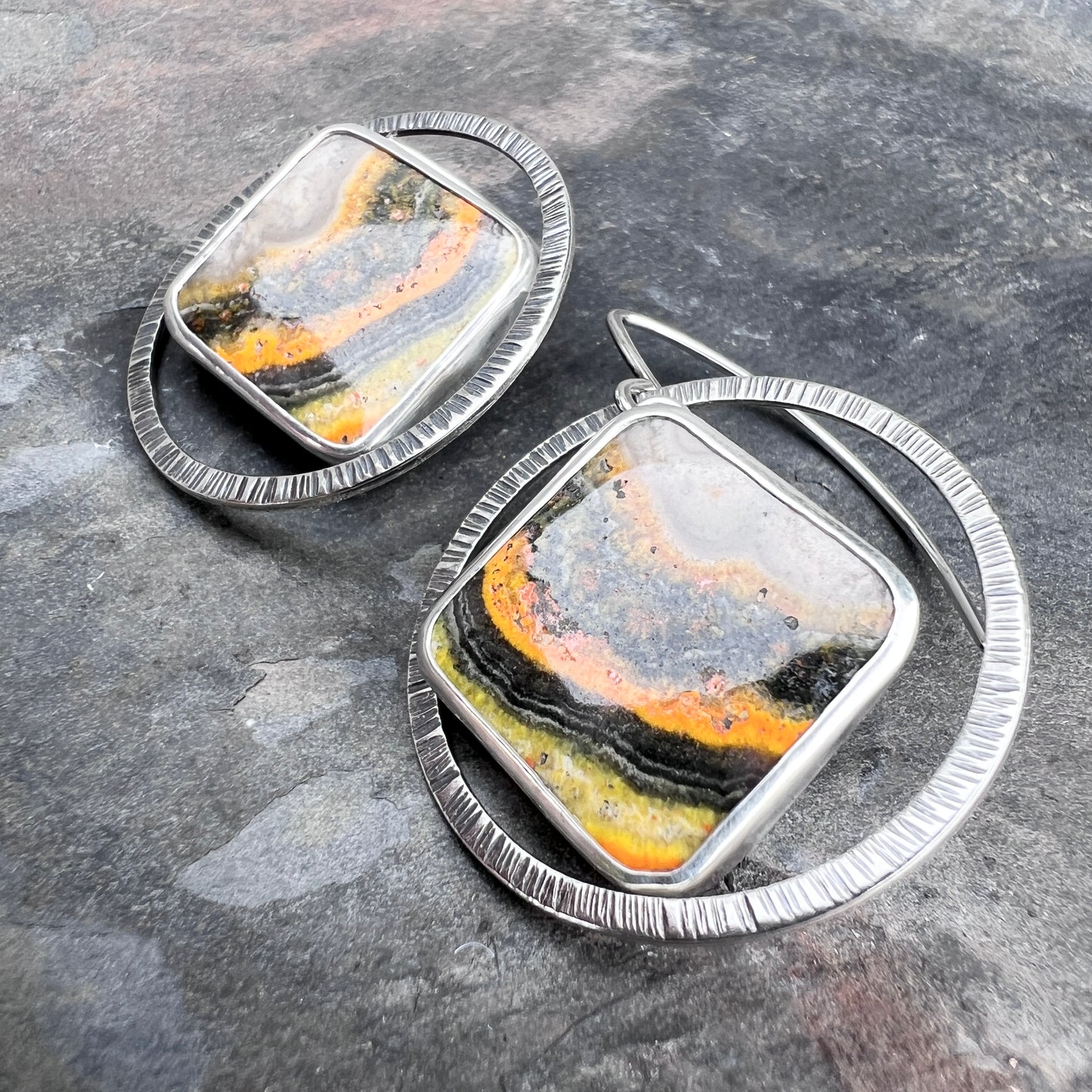 Sterling Silver Bumble Bee Jasper Earrings | Natural Stone Statement Earrings