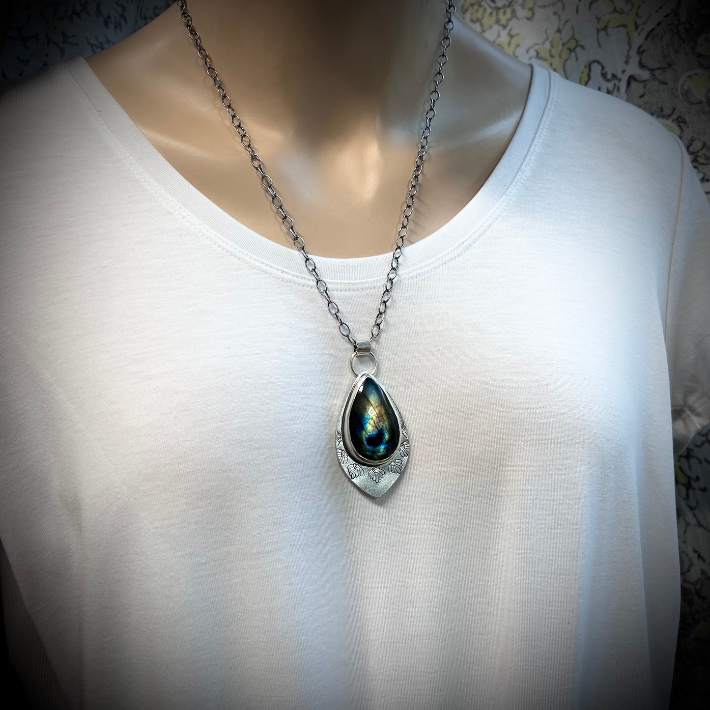 Labradorite Sterling Silver Necklace - Handmade One-of-a-kind Pendant on Sterling Silver Chain