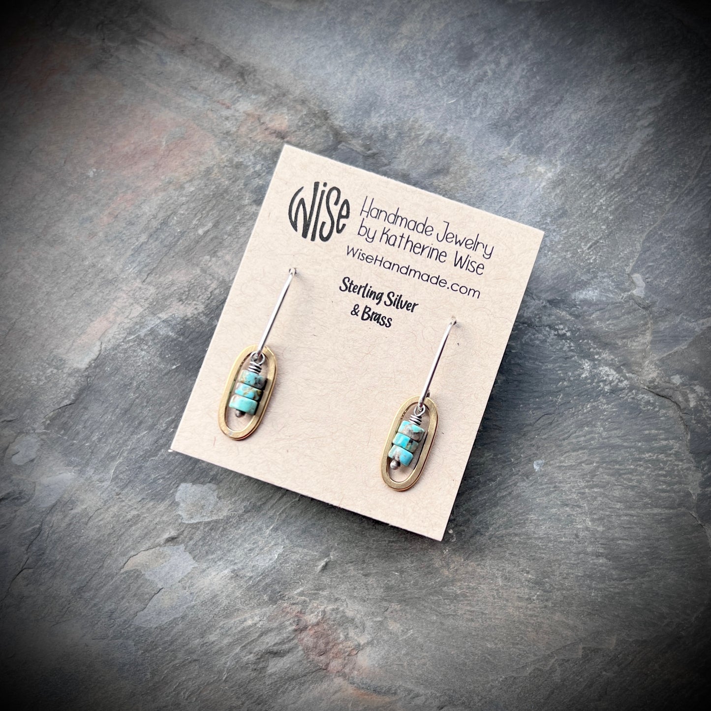 Turquoise Sterling Silver Earrings | Mixed Metal Brown Matrix Turquoise Small Dangles