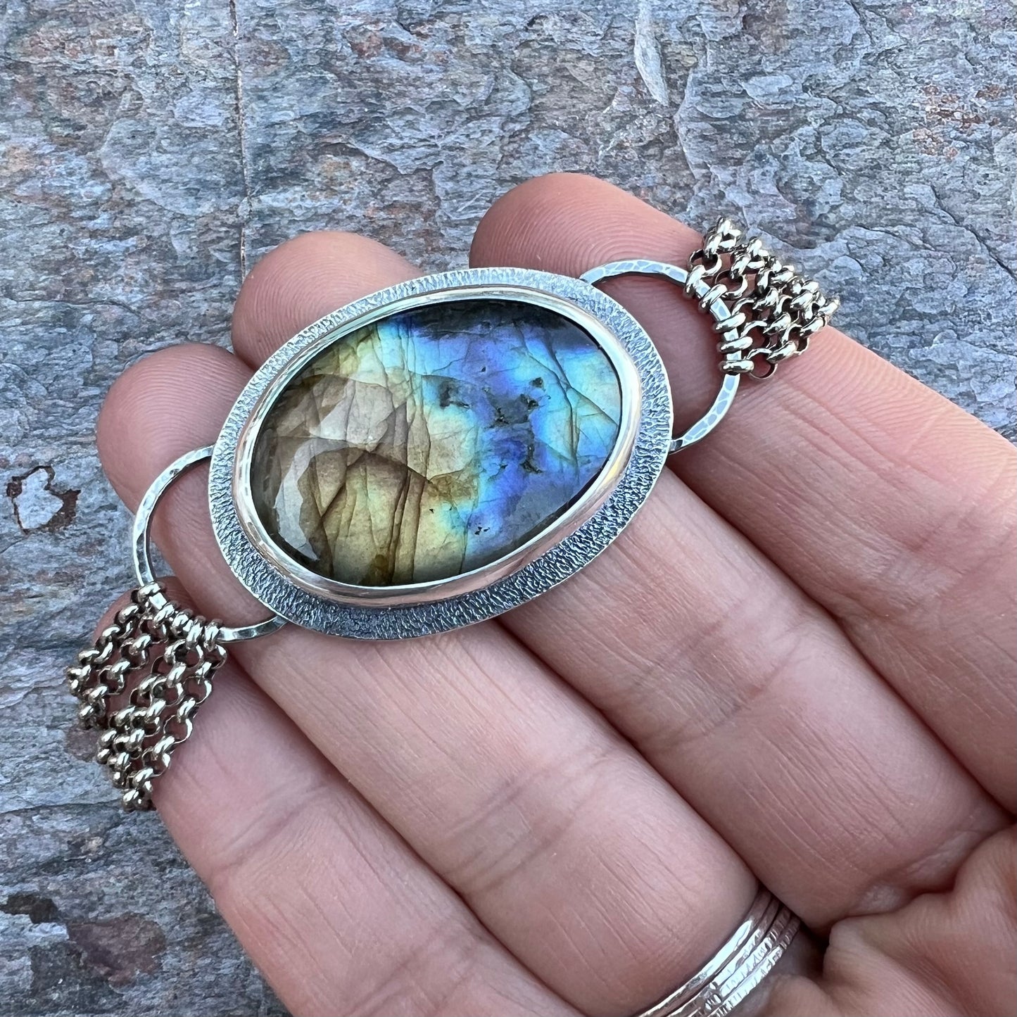 Labradorite Sterling Silver Bracelet - Handmade One-of-a-kind Bracelet