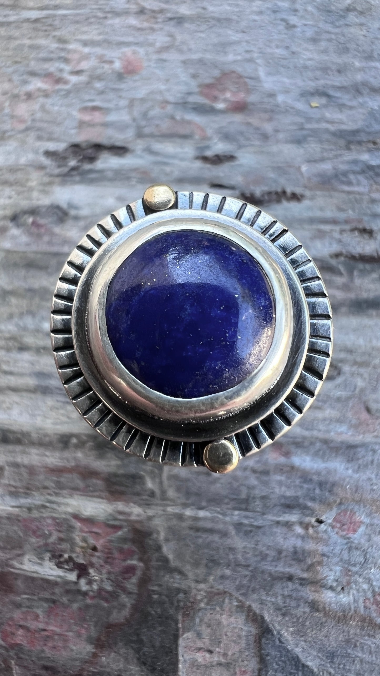 Sterling Silver Lapis Lazuli Ring | Natural Round Blue Stone Statement Ring