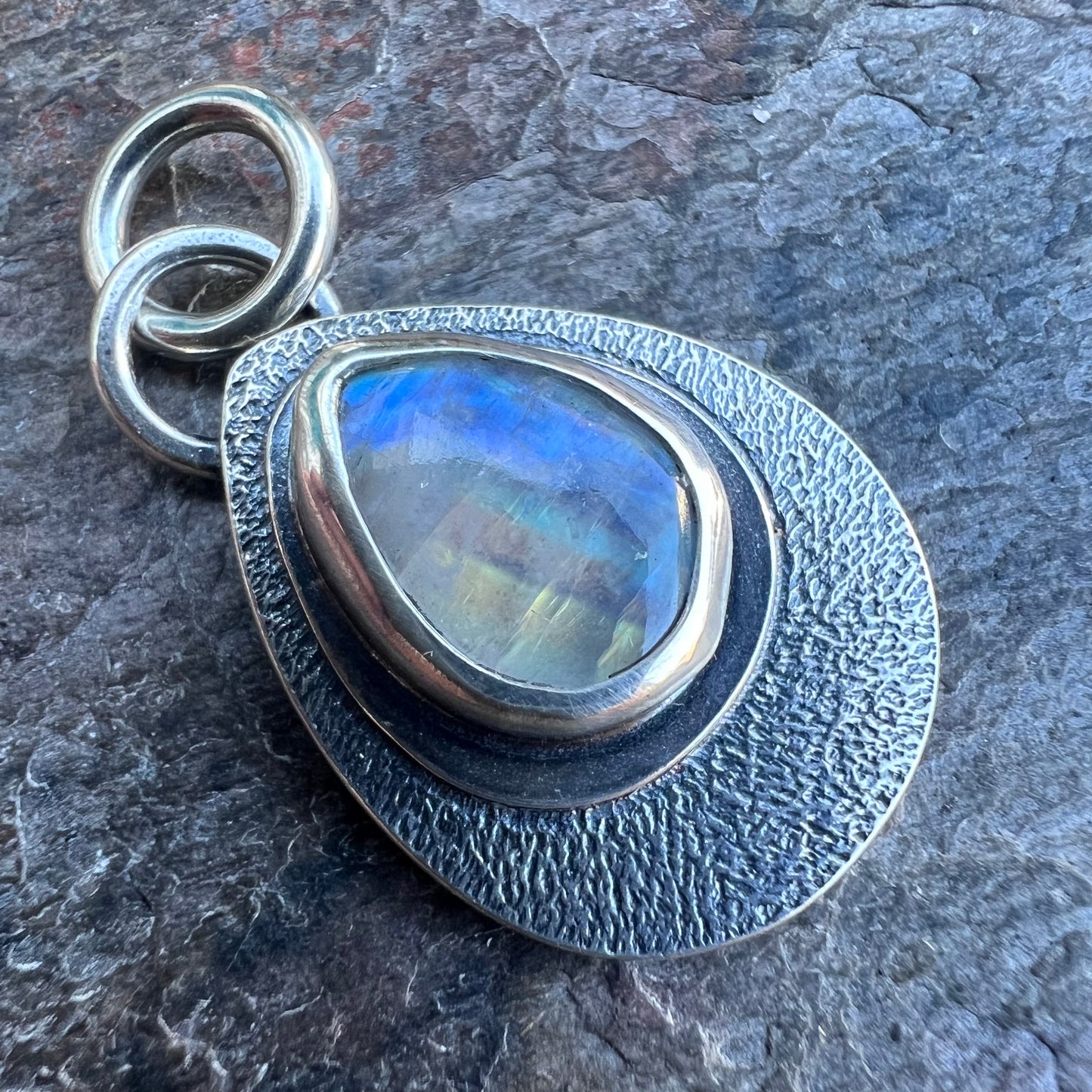 Rainbow Moonstone Sterling Silver Pendant - Handmade One-of-a-kind Pendant