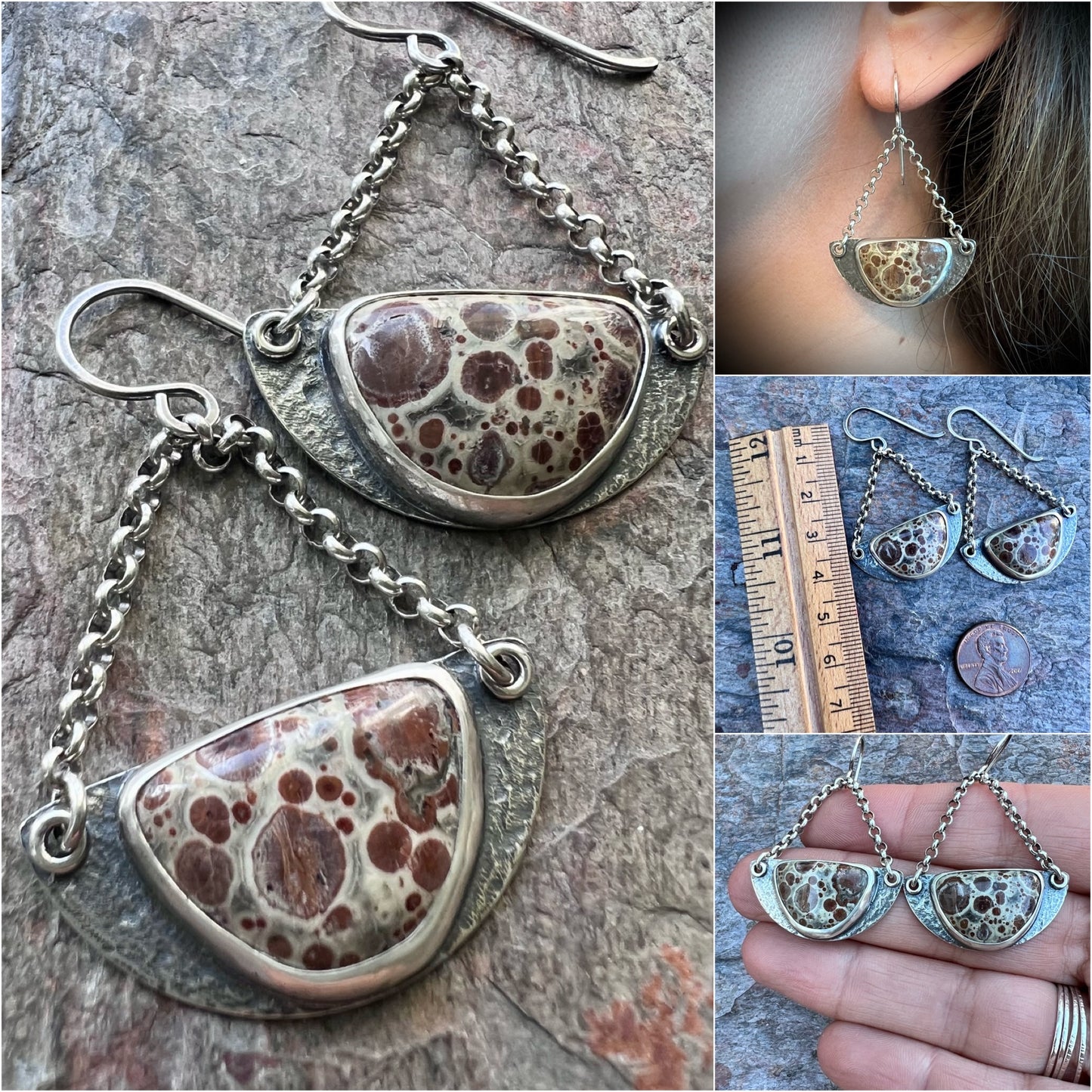 Sterling Silver Ocean Jasper Earrings - Handmade One-of-a-kind Earrings
