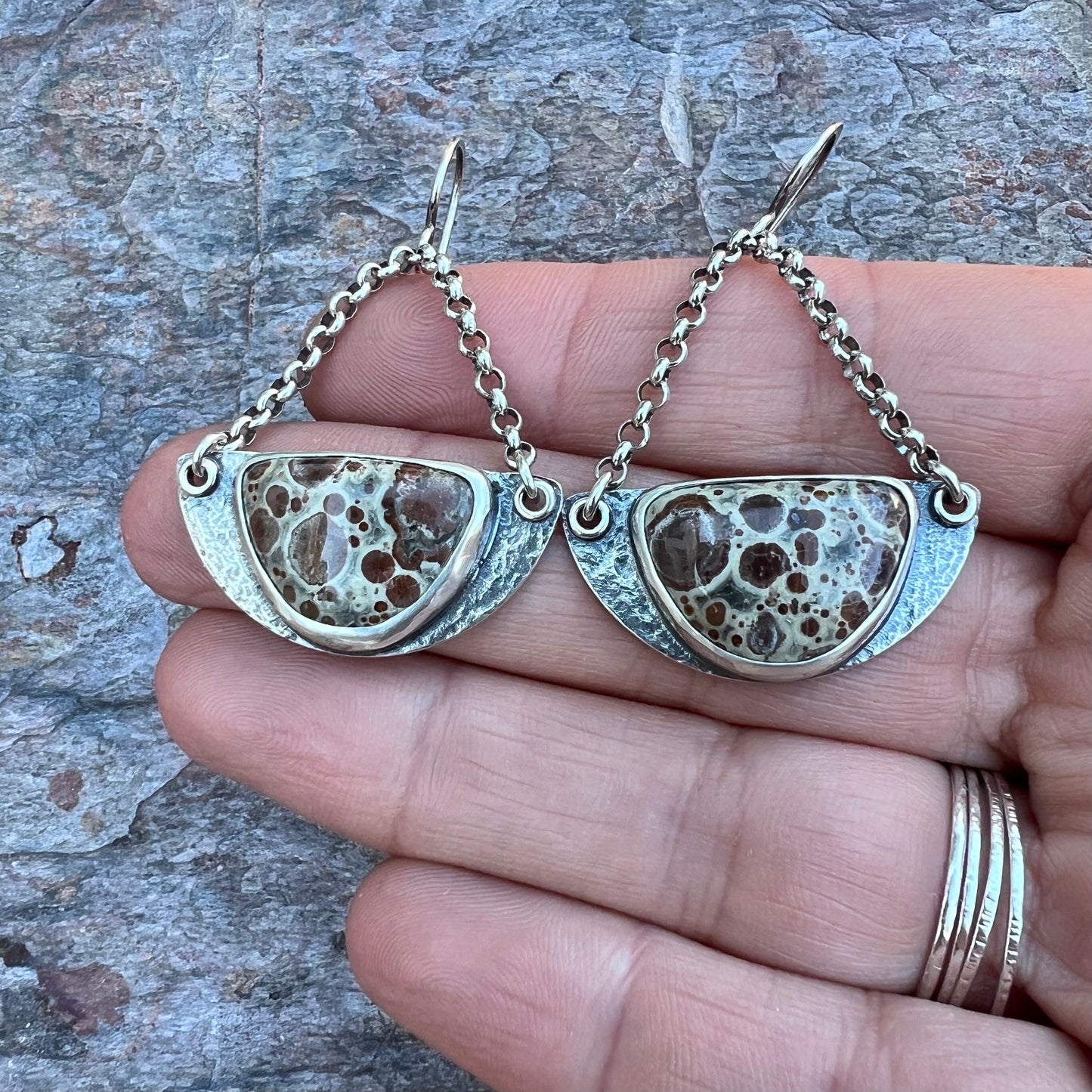 Sterling Silver Ocean Jasper Earrings - Handmade One-of-a-kind Earrings