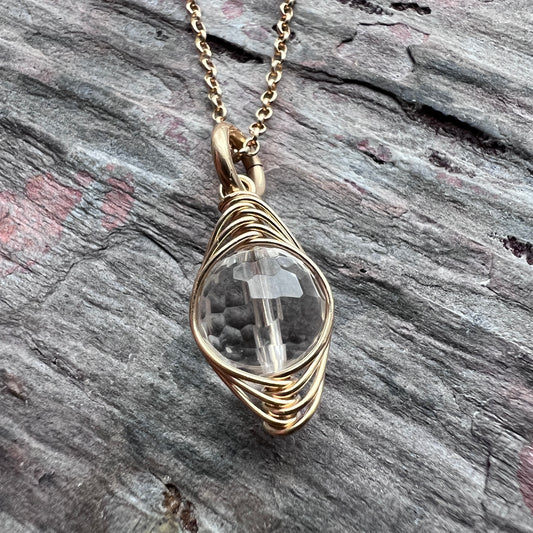 14k Goldfill Crystal Quartz Necklace | Natural Quartz Gold or Silver Pendant Dainty Necklace