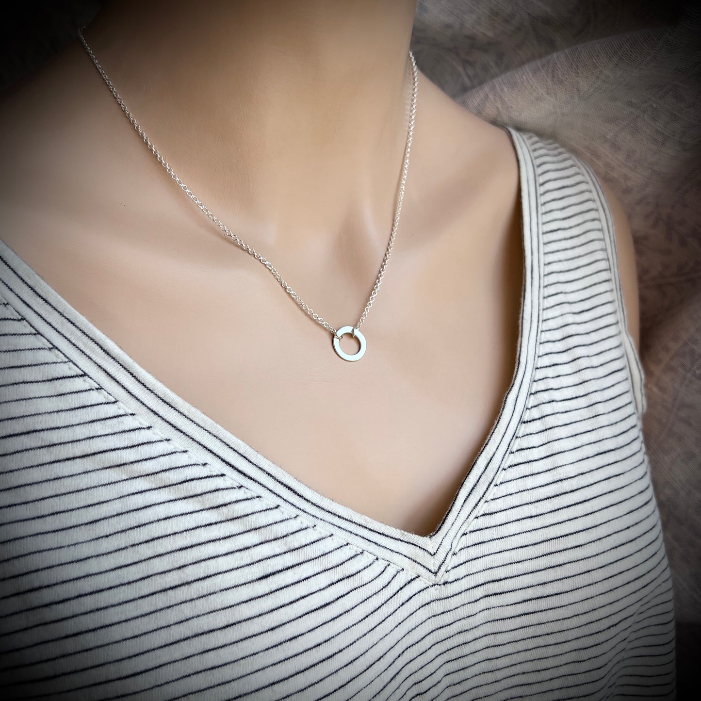 Sterling Silver Small Circle Necklace | Minimalist Organic Ring Pendant Necklace