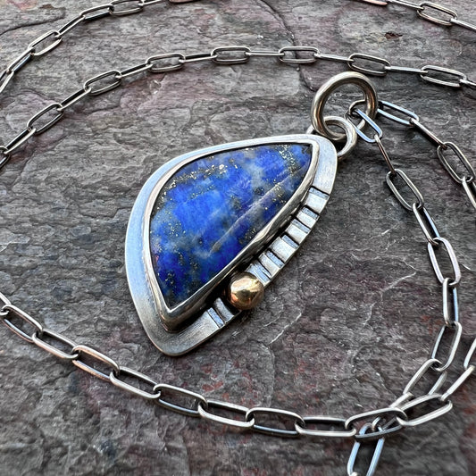 Sterling Silver Lapis Necklace One of a Kind Natural Stone Freeform Blue Pendant