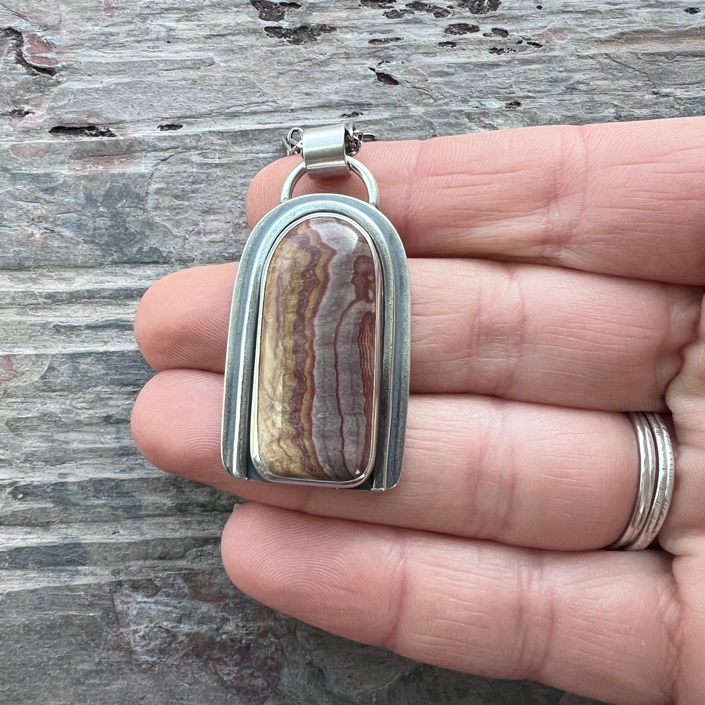 Sterling Silver Wonderstone Rhyolite Necklace | Natural Stone Arch Pendant