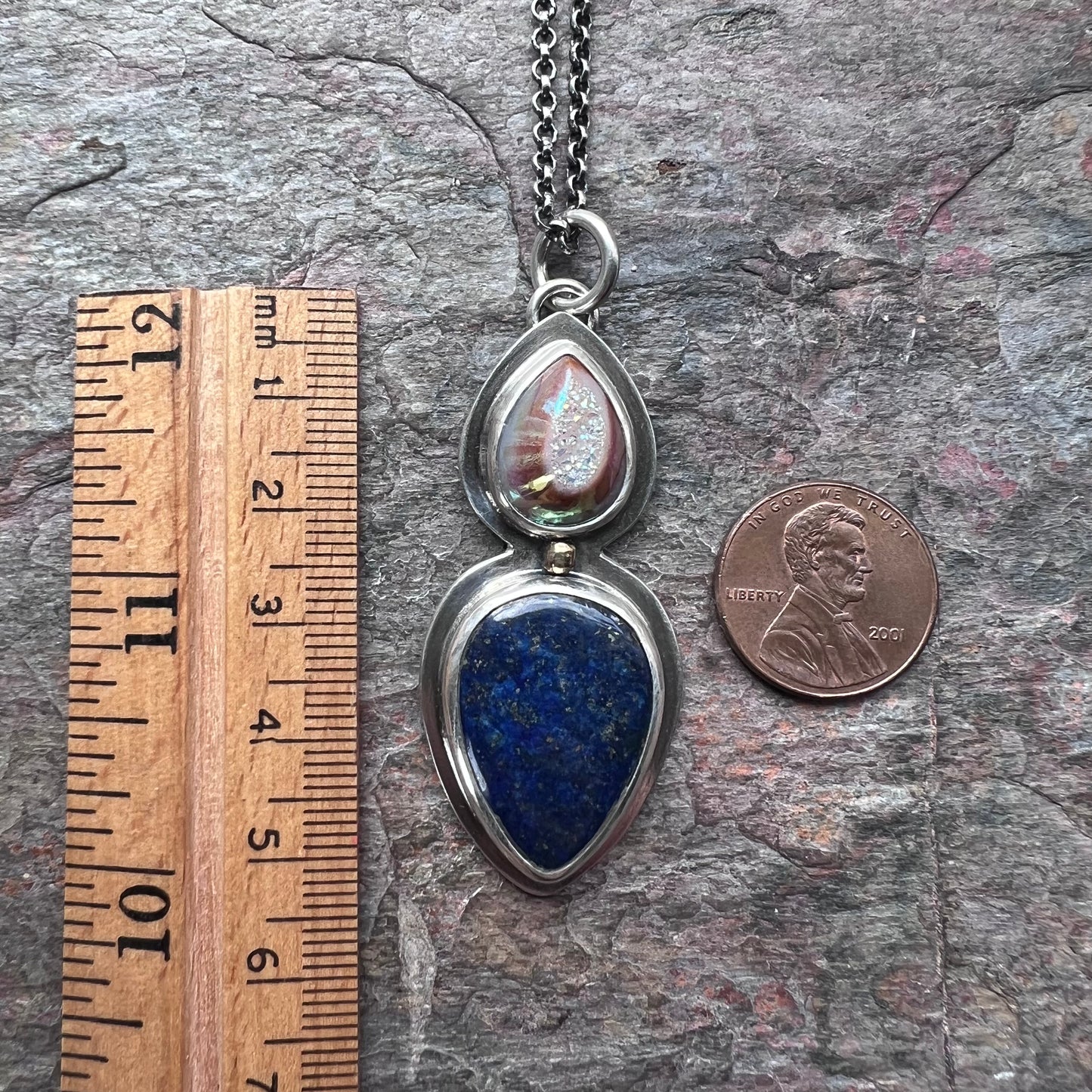 Sterling Silver Lapis Lazuli Necklace One of a Kind Raw Druzy