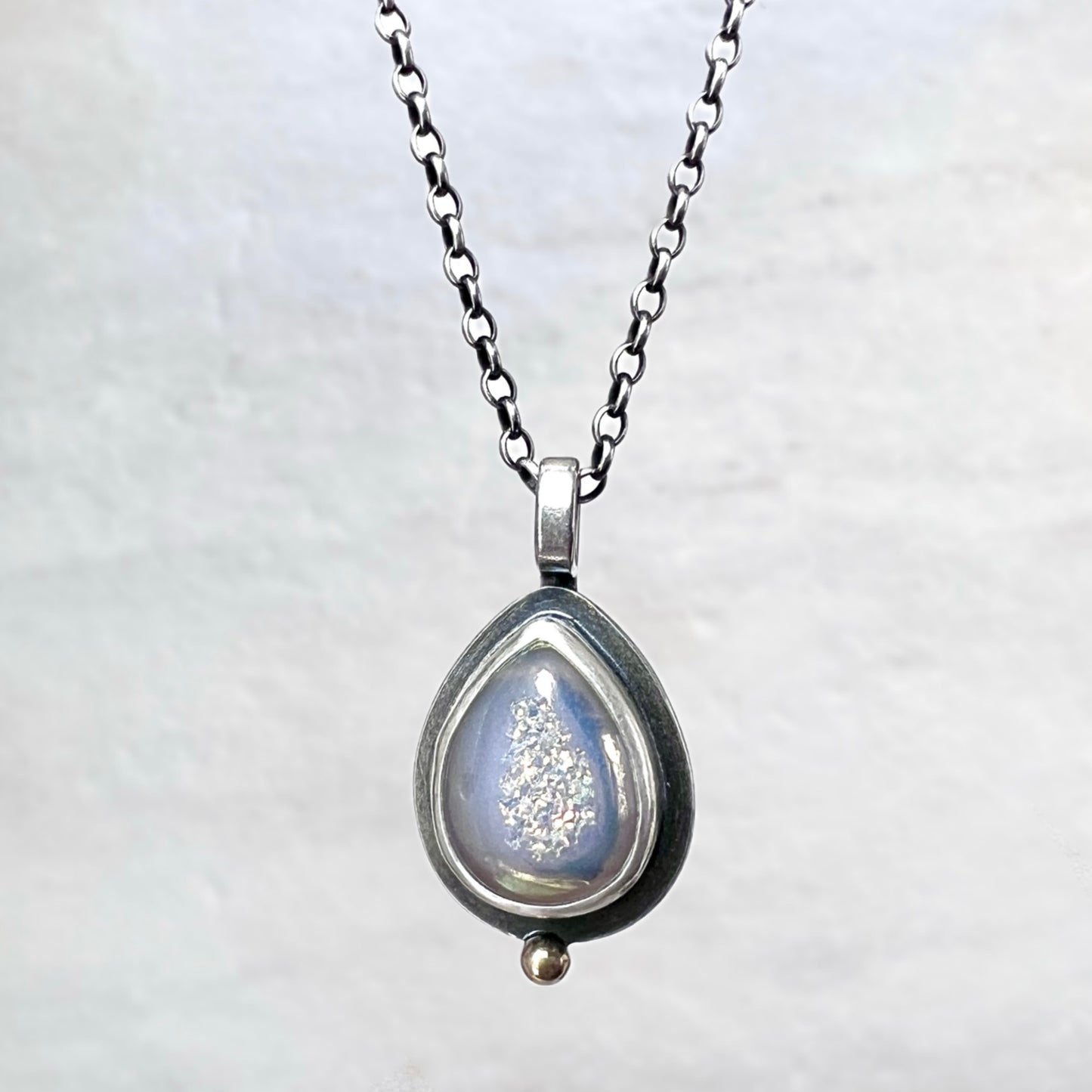 Sterling Silver Druzy Necklace | Raw Druzy Teardrop Pendant Necklace