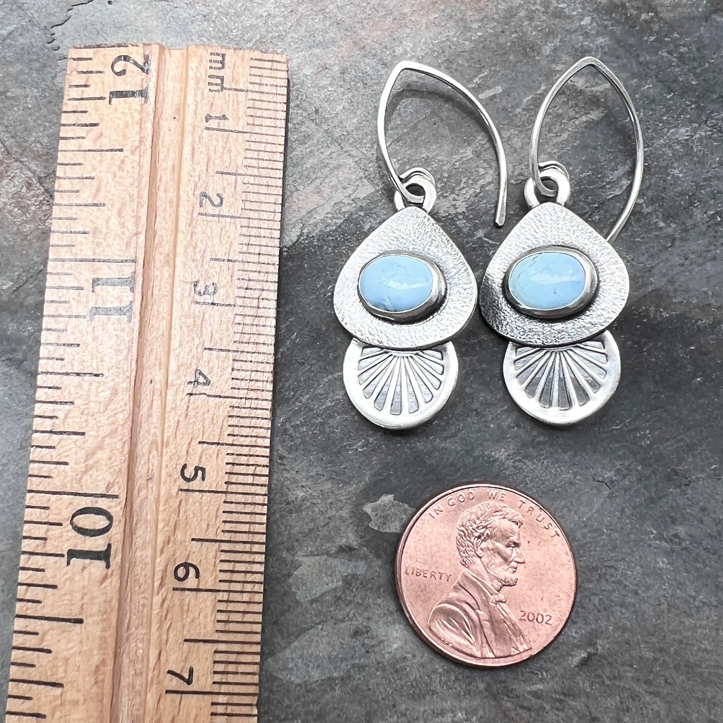 Golden Hill Turquoise Sterling Silver Earrings | Golden Hill Turquoise Stamped Dangle Earrings