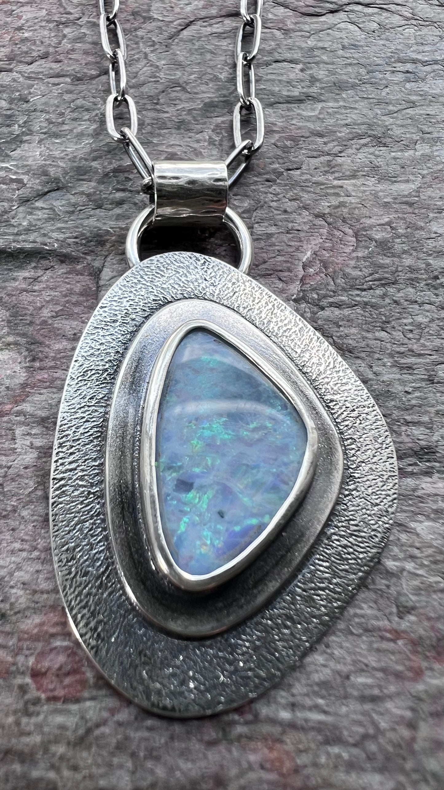 Opal Sterling Silver Necklace - Handmade One-of-a-kind Opal Doublet Pendant on Sterling Silver Chain