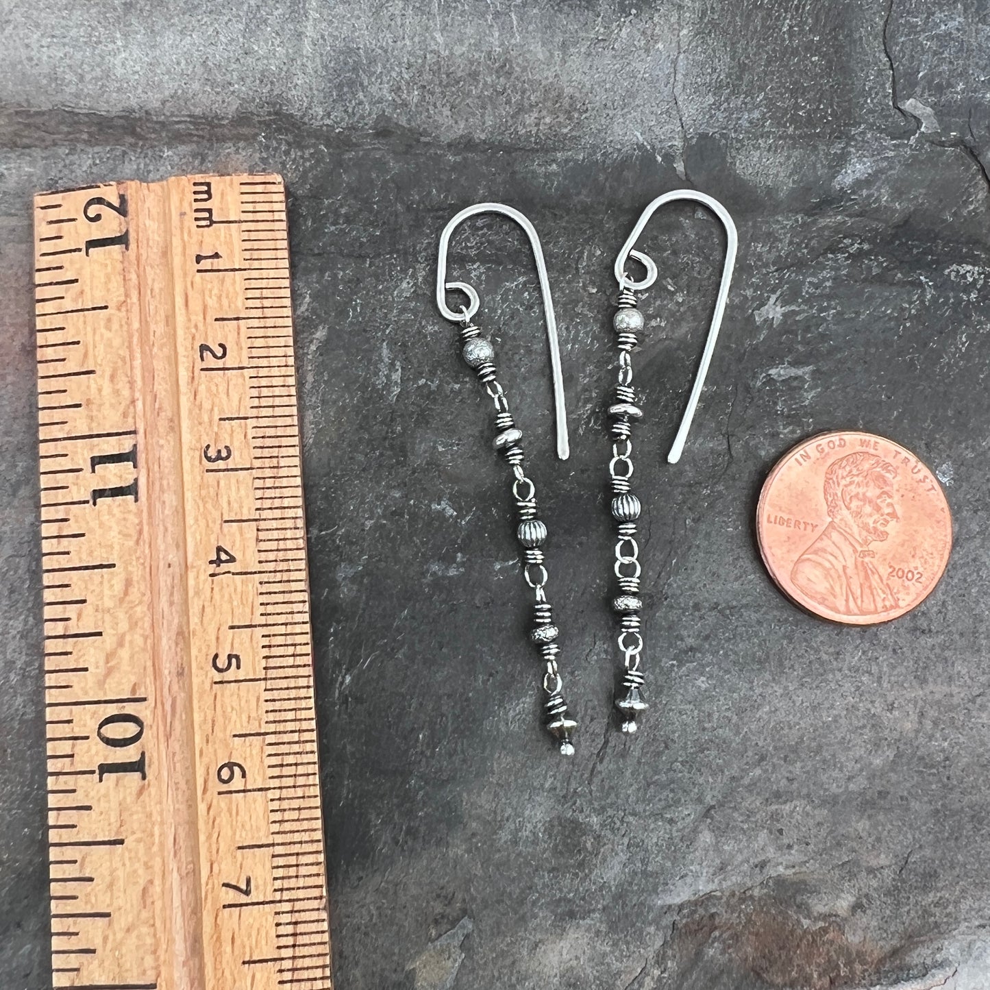 Sterling Silver Beaded Earrings | Wire-wrapped Lightweight Long Dangles