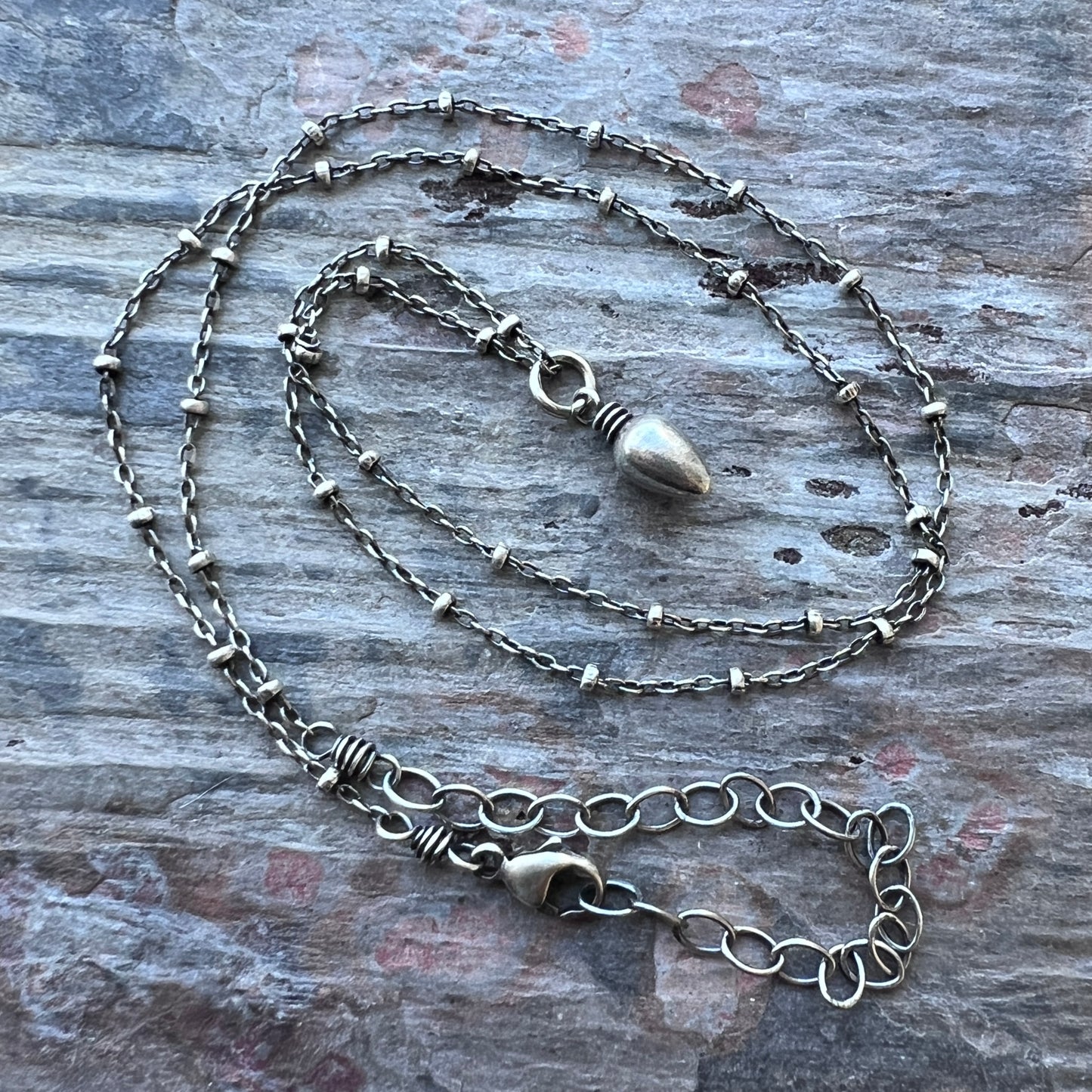Sterling Silver Teardrop Spike Necklace | Small Silver Point Pendant Necklace