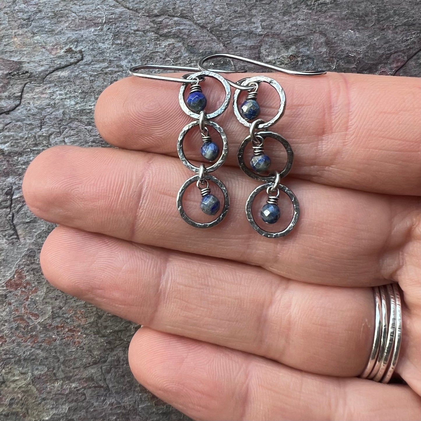 Sterling Silver Lapis Earrings Beaded