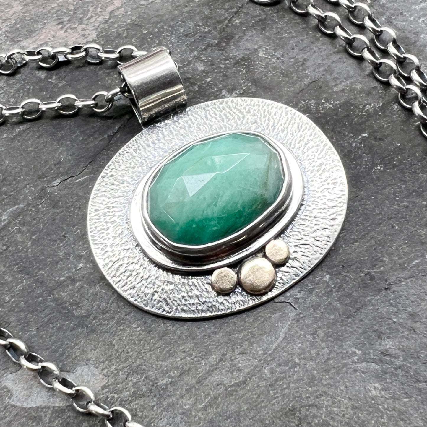 Sterling Silver Genuine Emerald Necklace | Green Natural Stone Pendant