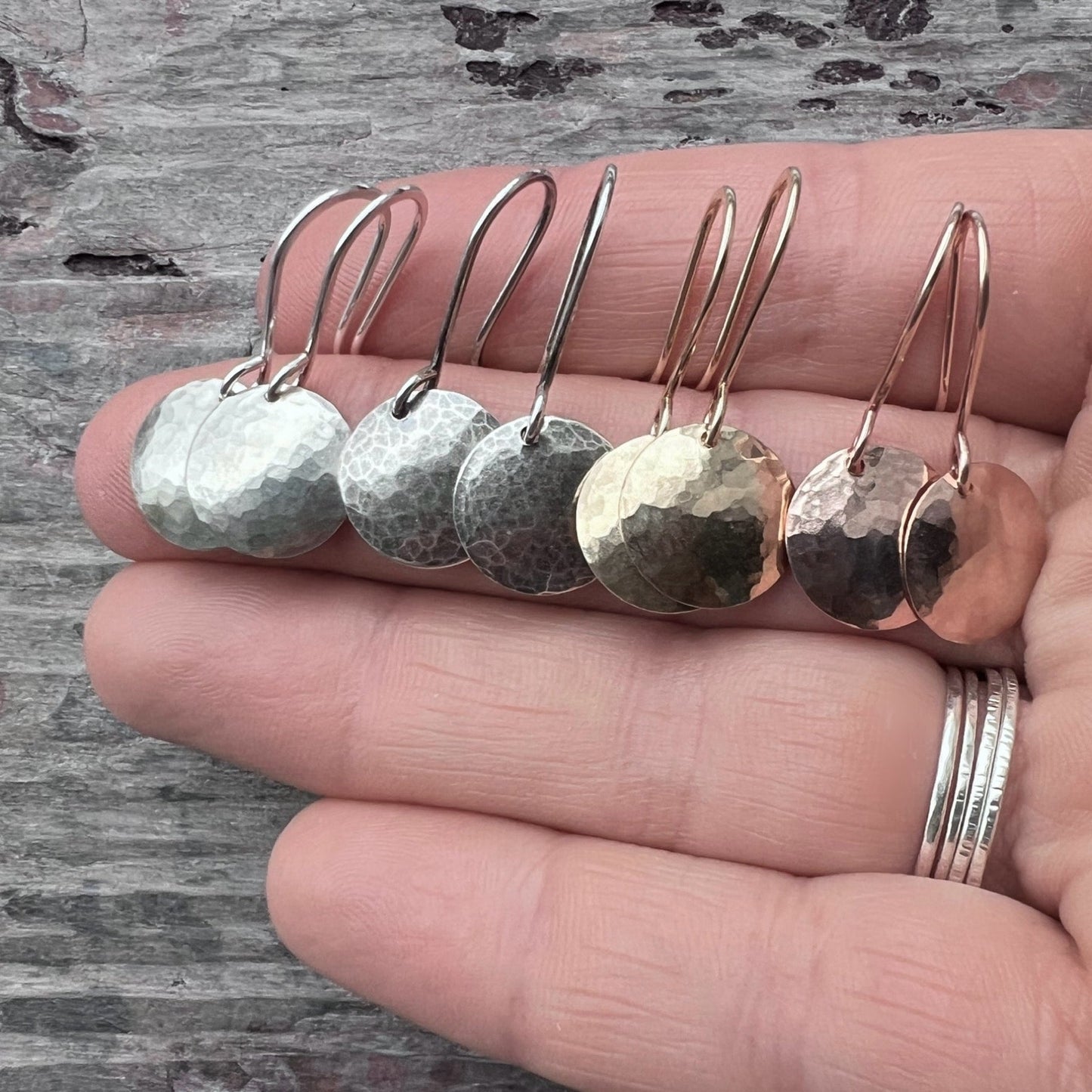 Hammered 14k Goldfill Earrings | Small Hammered Gold or Silver Circle Dangle Earrings