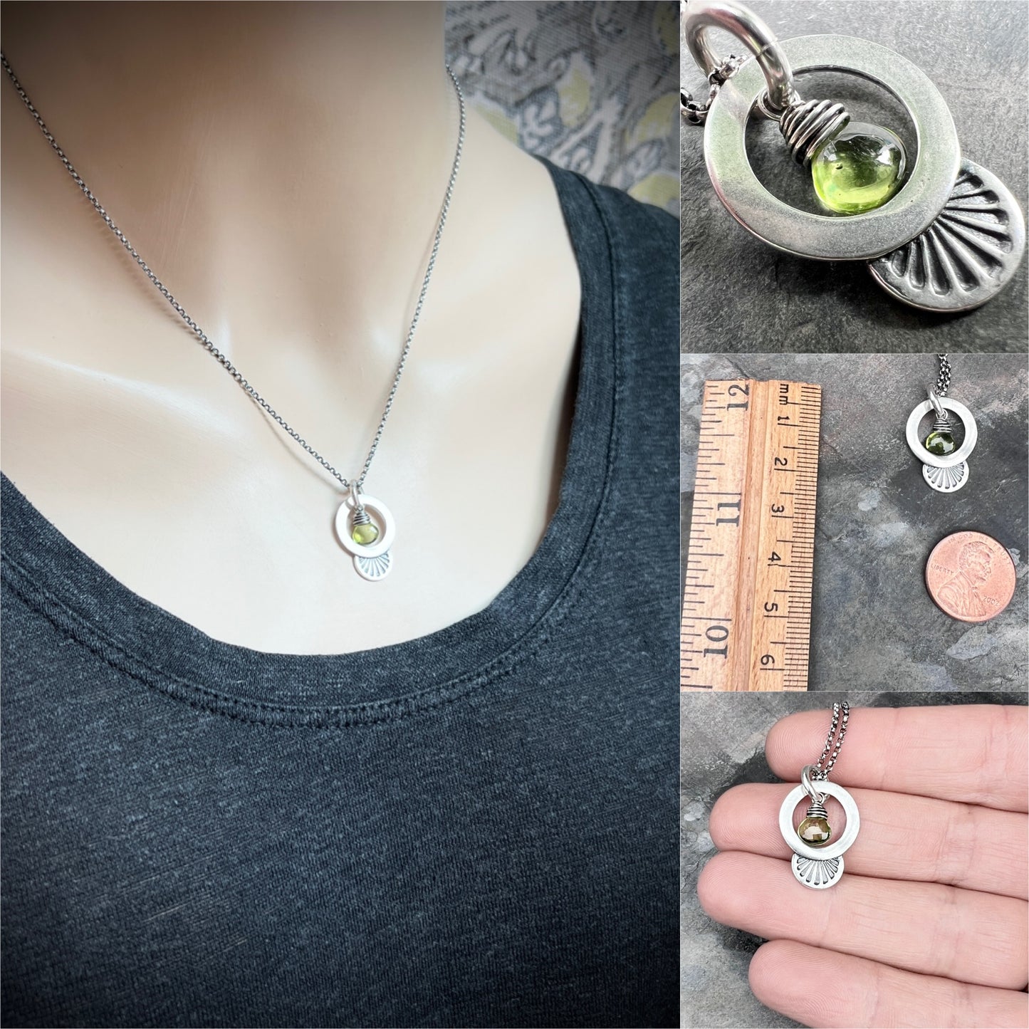 Sterling Silver Genuine Peridot Necklace | Green Natural Stone Stamped SilverPendant