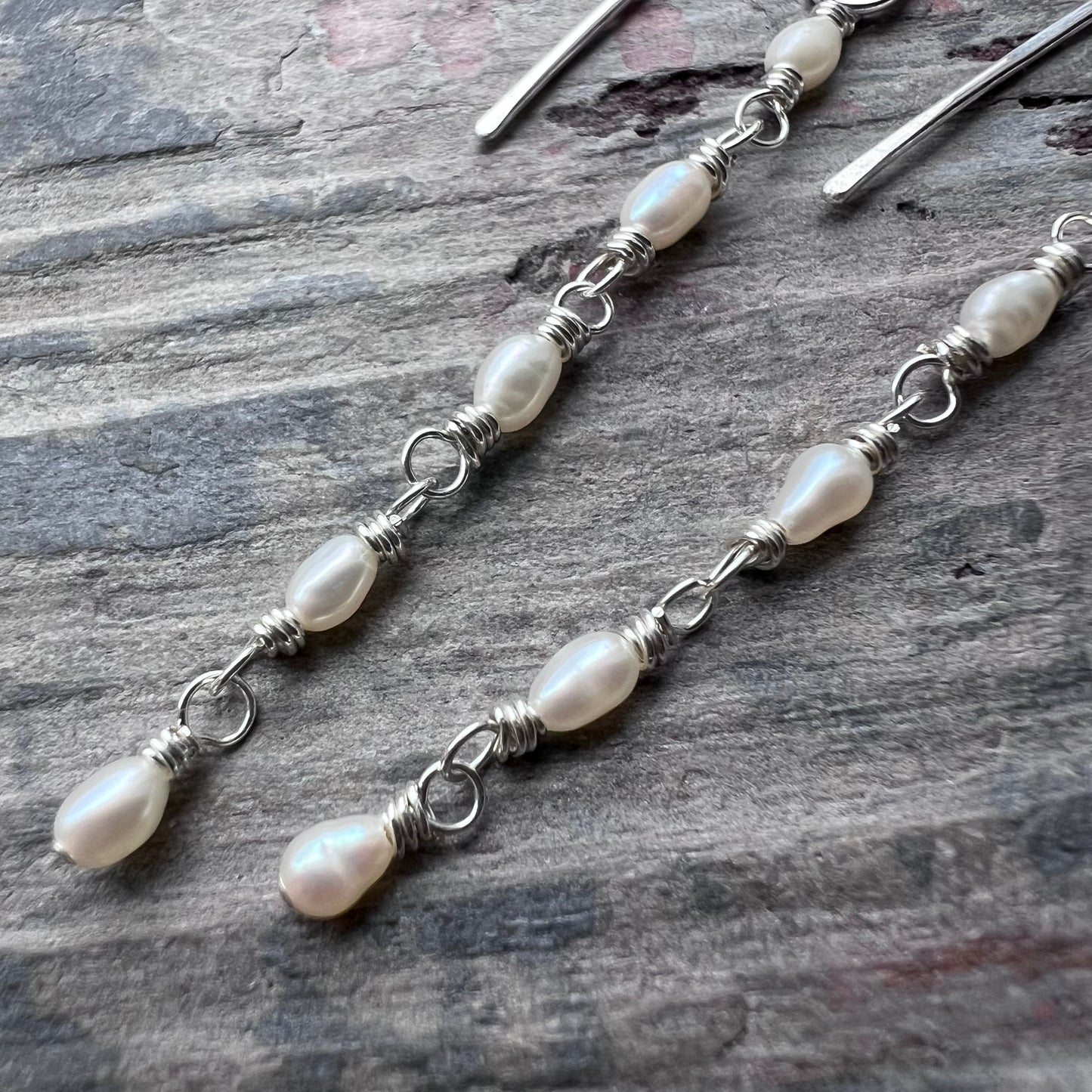 Sterling Silver Pearl Earrings | Long Genuine Pearl Silver or Gold Dangle Earrings