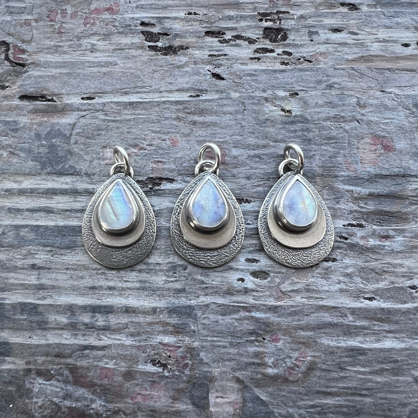 Rainbow Moonstone Sterling Silver Pendant | Natural Stone Teardrop Cabochon