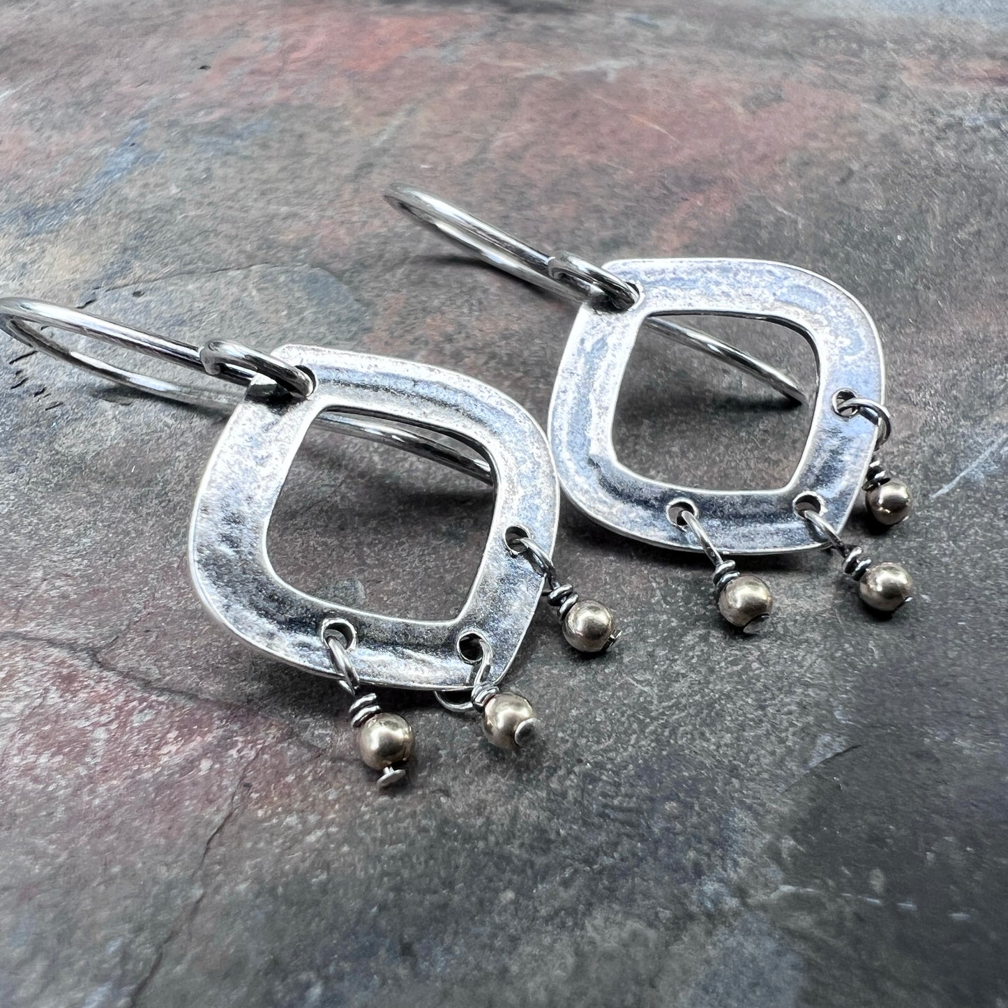 Sterling Silver and 14K Gold Filled Earrings | Wire-wrapped Mixed Metal Beaded Dangles