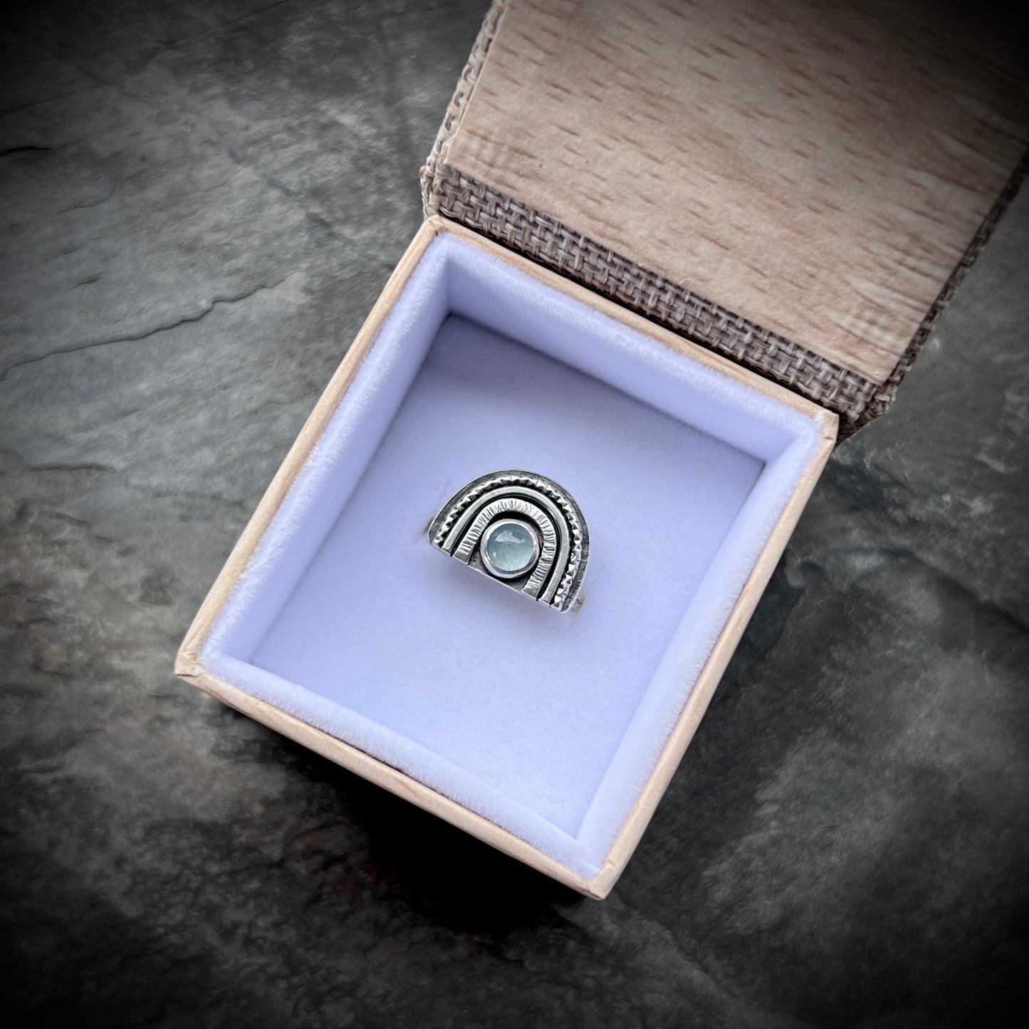 Genuine Aquamarine Sterling Silver Ring | Light Blue Natural Stone Arch Ring