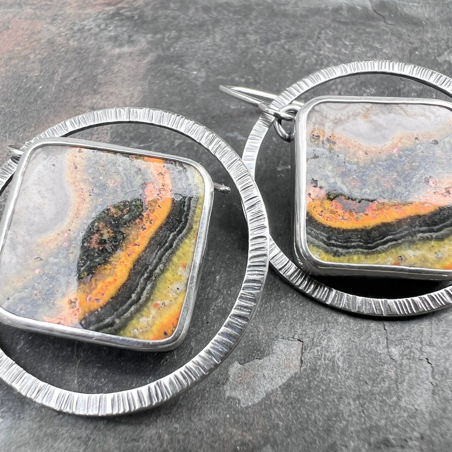 Sterling Silver Bumble Bee Jasper Earrings | Natural Stone Statement Earrings