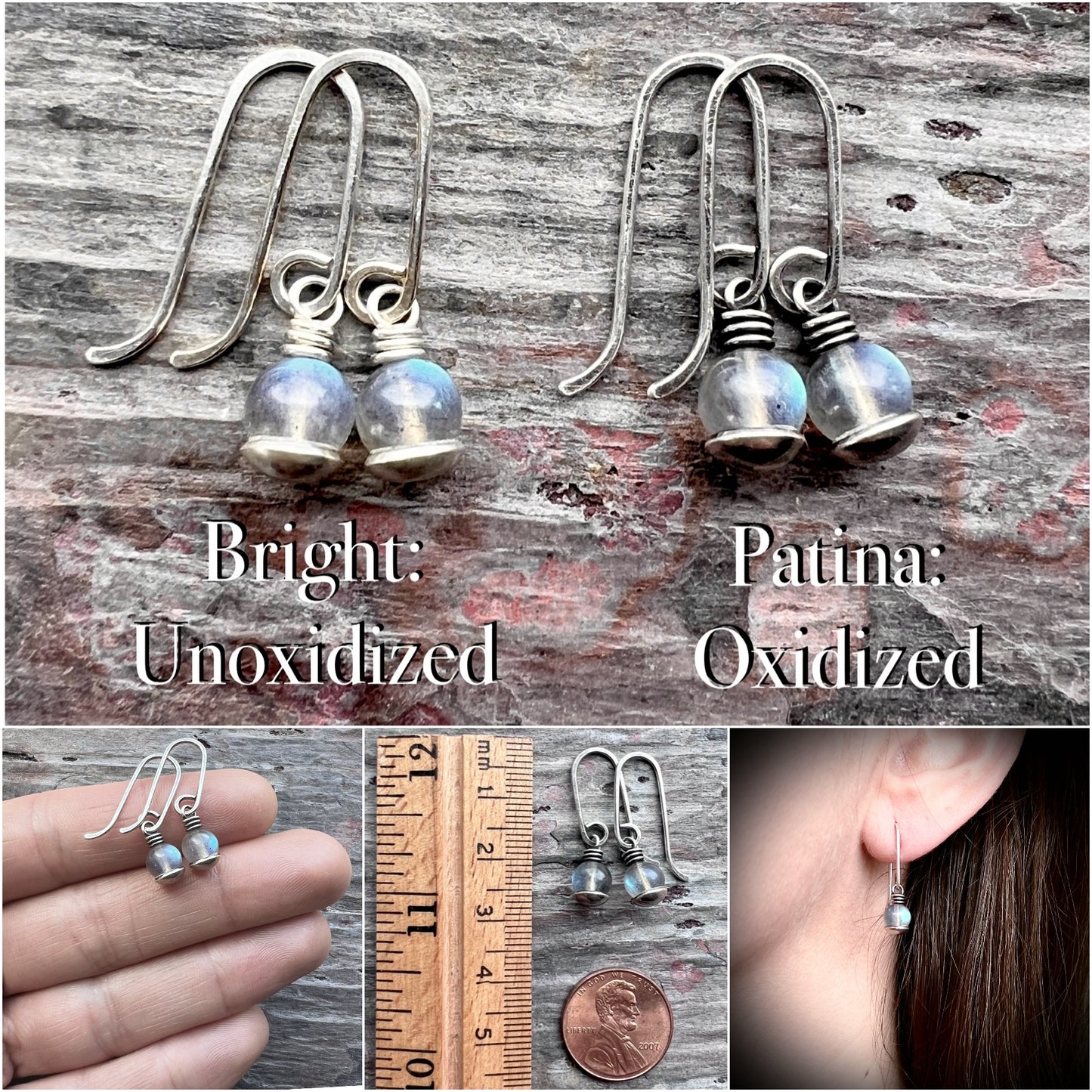 Sterling Silver Labradorite Earrings | Small Labradorite Dangle Earrings