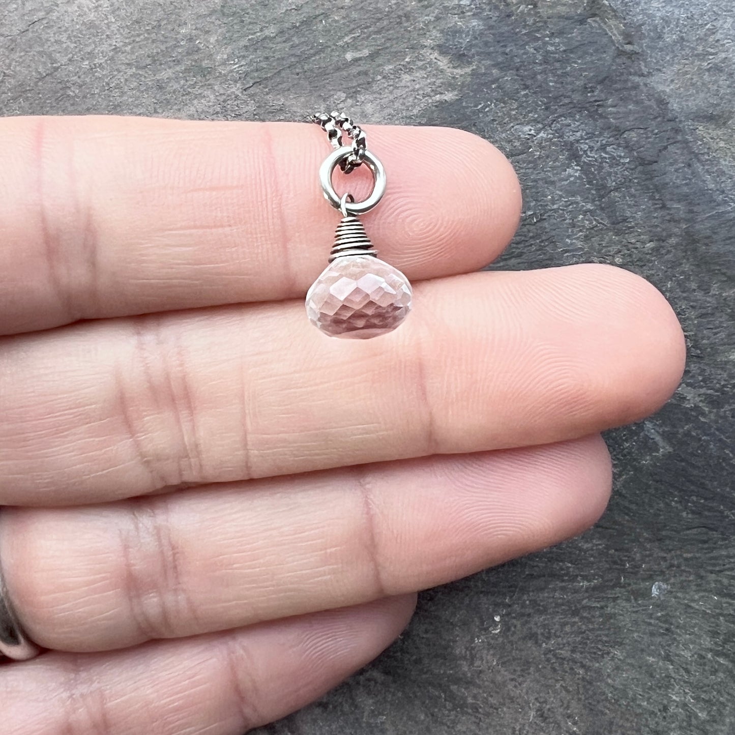Sterling Silver Crystal Quartz Necklace | Clear Natural Stone Teardrop Pendant