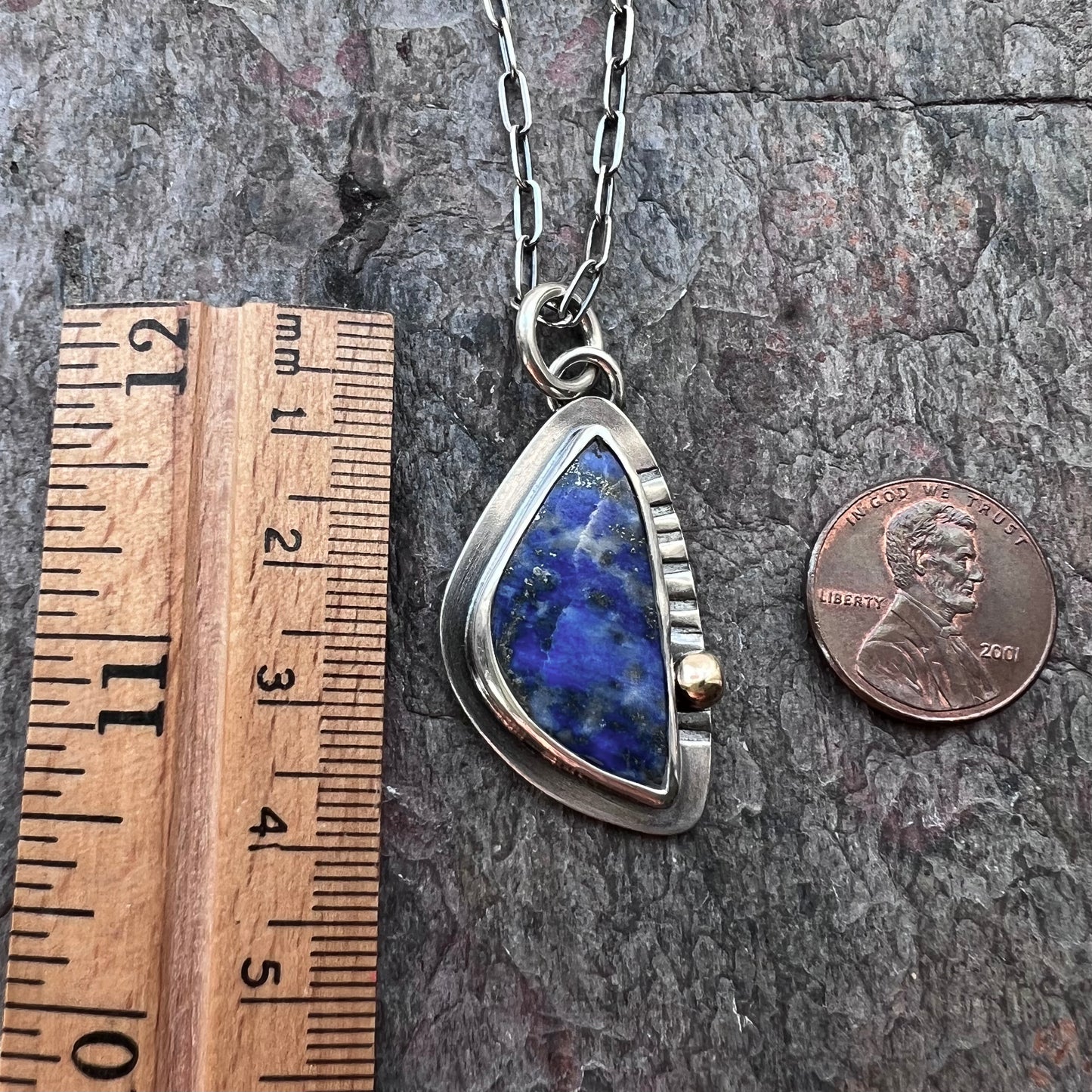 Sterling Silver Lapis Necklace One of a Kind Natural Stone Freeform Blue Pendant