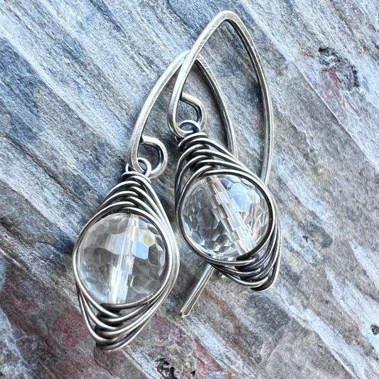 Sterling Silver Crystal Quartz Earrings | Genuine Rock Crystal Wire-wrapped Silver or Gold Dangle Earrings
