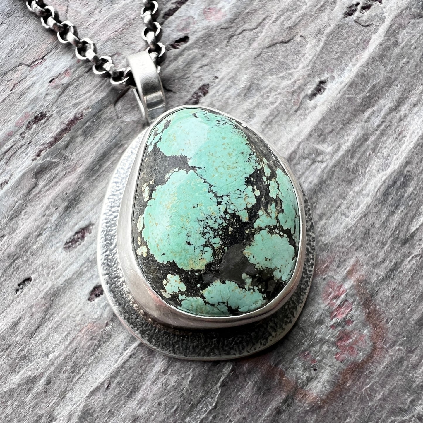 Sterling Silver Turquoise Necklace | Freeform Genuine Turquoise Pendant