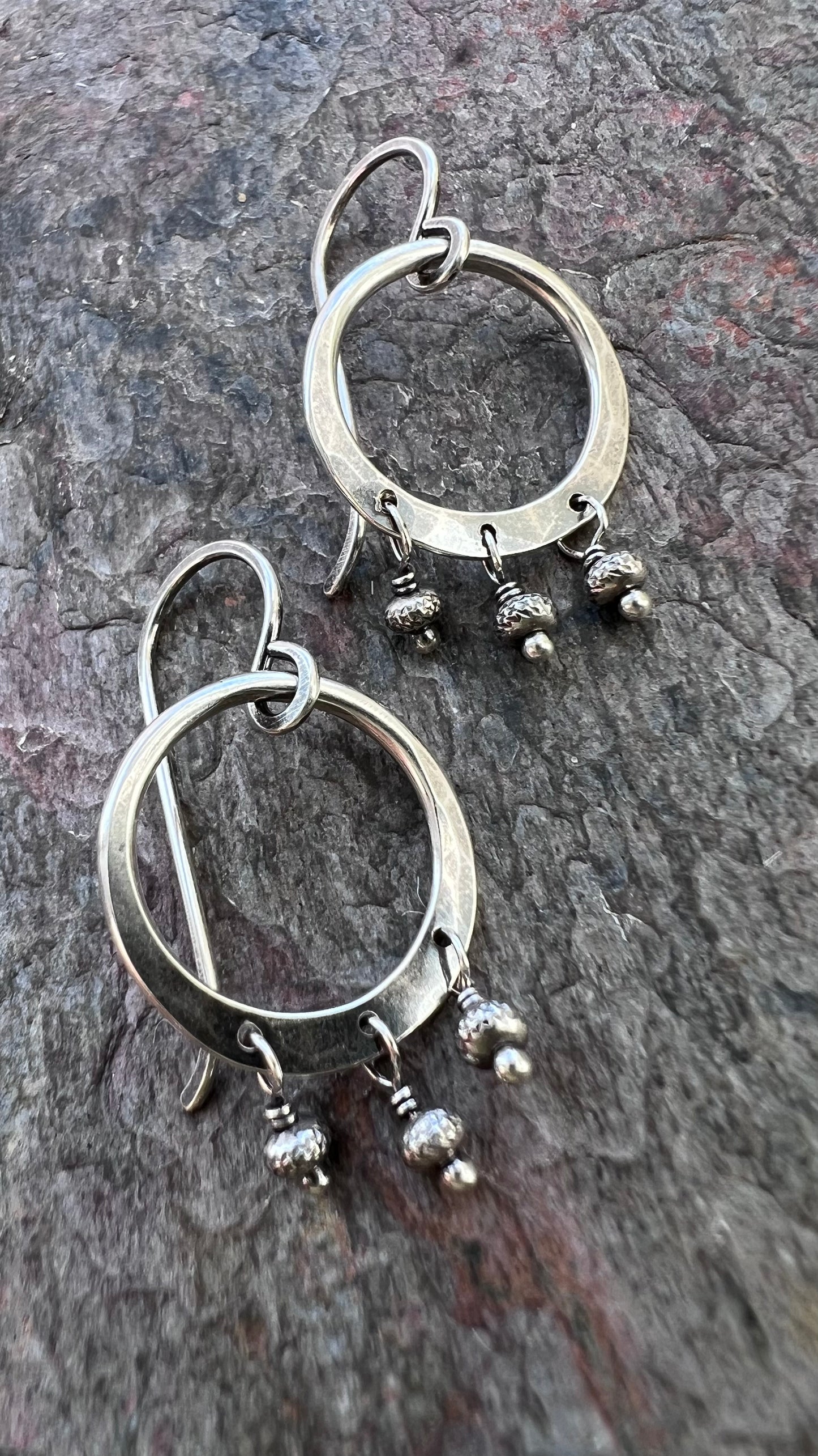 Fringe Hoop Sterling Silver Earrings | Solid Silver Hoop Small Dangle Earrings