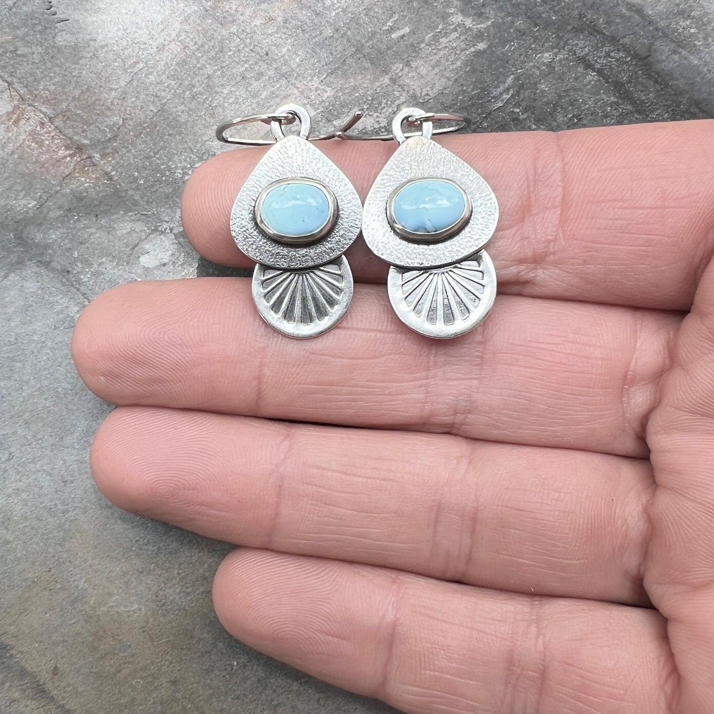 Golden Hill Turquoise Sterling Silver Earrings | Golden Hill Turquoise Stamped Dangle Earrings