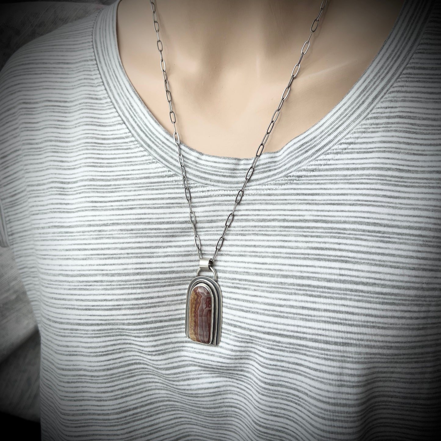 Sterling Silver Wonderstone Rhyolite Necklace | Natural Stone Arch Pendant