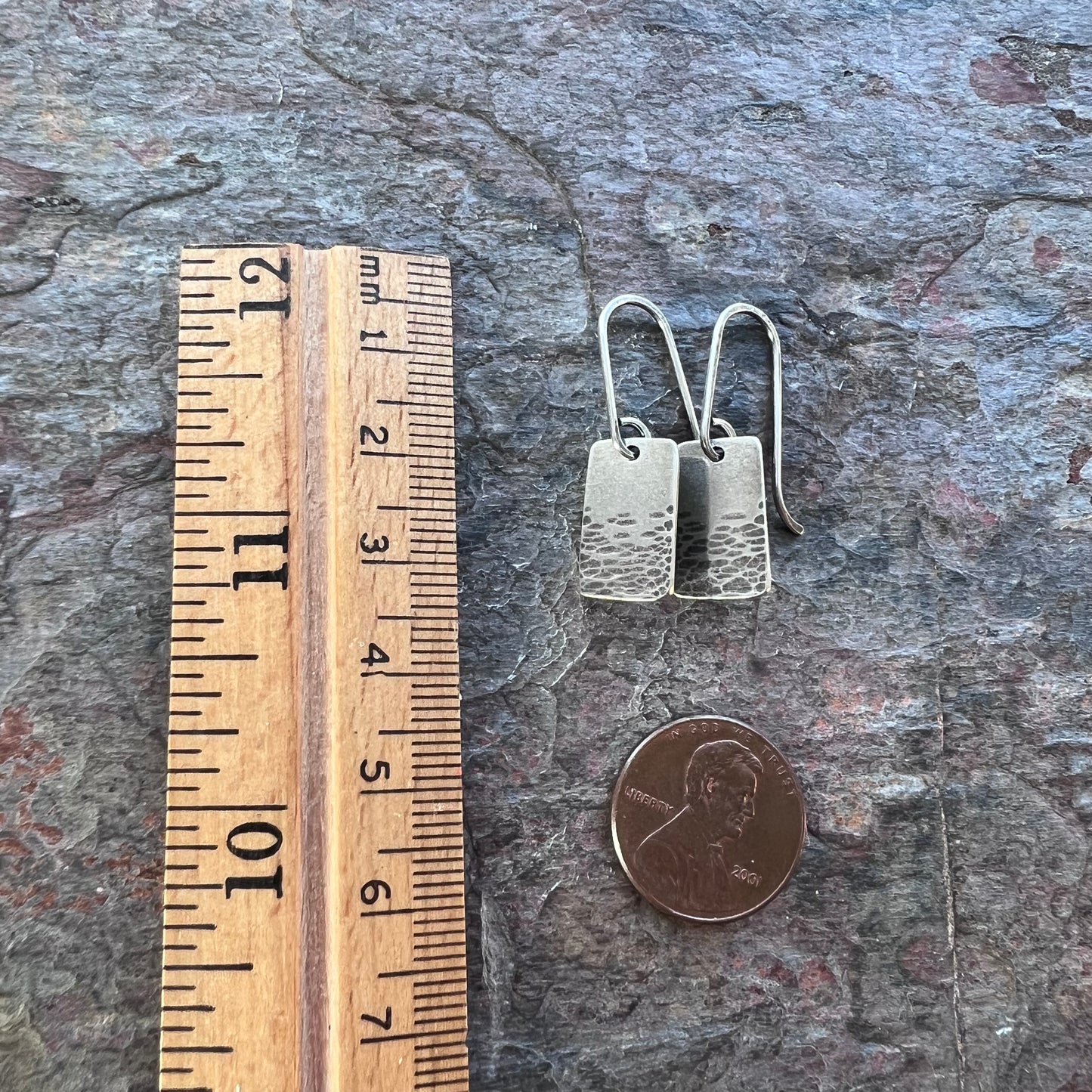 Rectangle Sterling Silver Earrings Solid Silver Hammered Rectangular Small Everyday Earrings