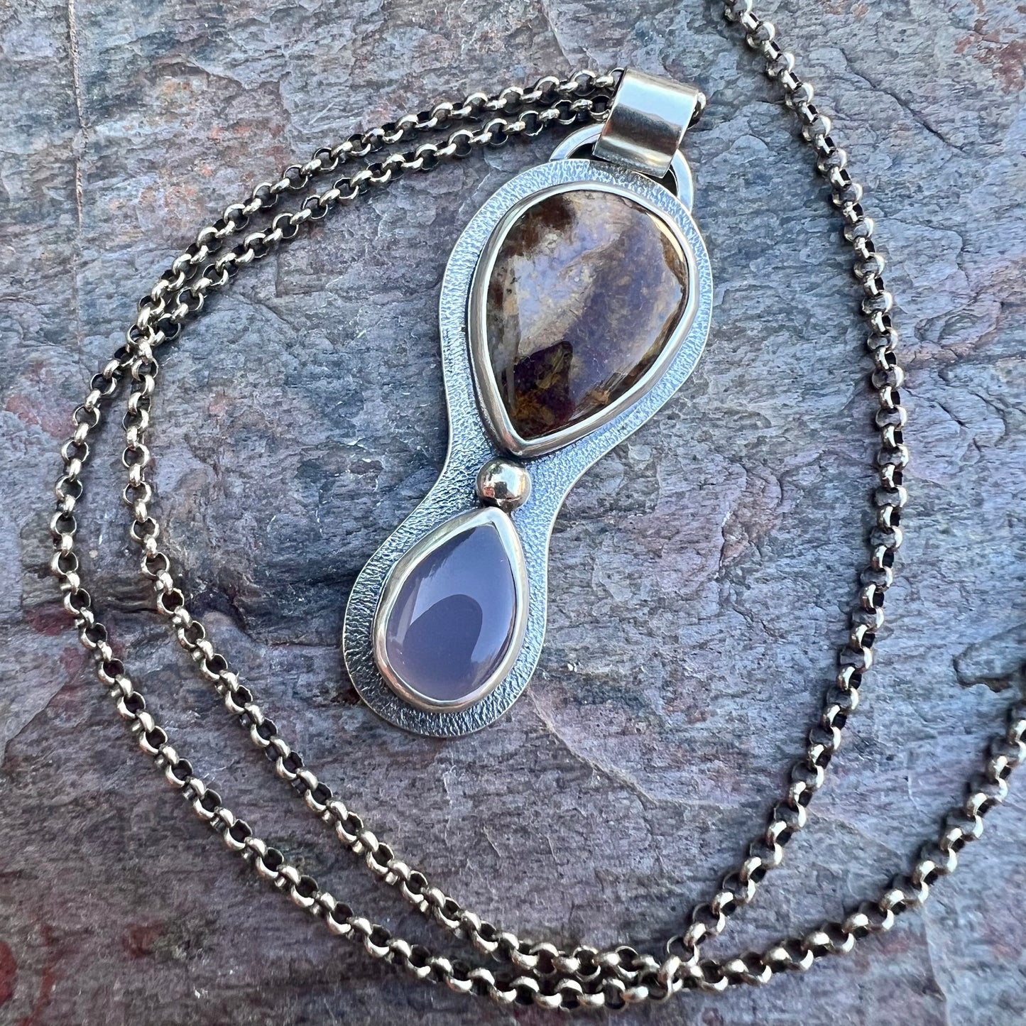 Pietersite and Chalcedony Sterling Silver Necklace - Handmade One-of-a-kind Pendant on Sterling Silver Chain