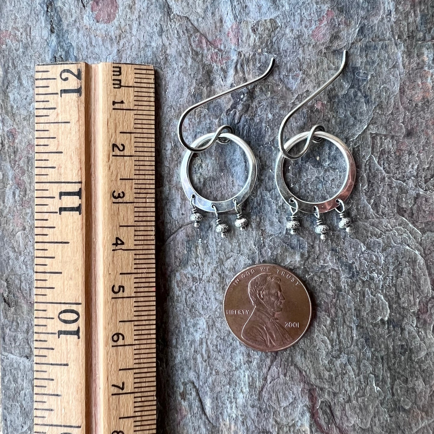 Fringe Hoop Sterling Silver Earrings | Solid Silver Hoop Small Dangle Earrings