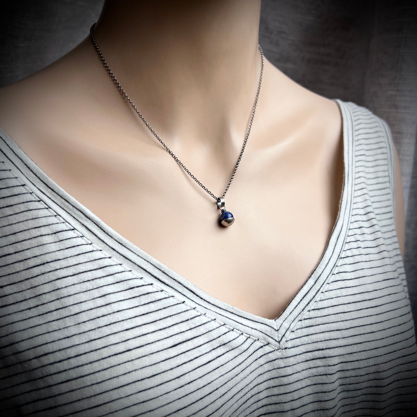 Sterling Silver Lapis Lazuli Necklace | Blue Natural Stone Pendant