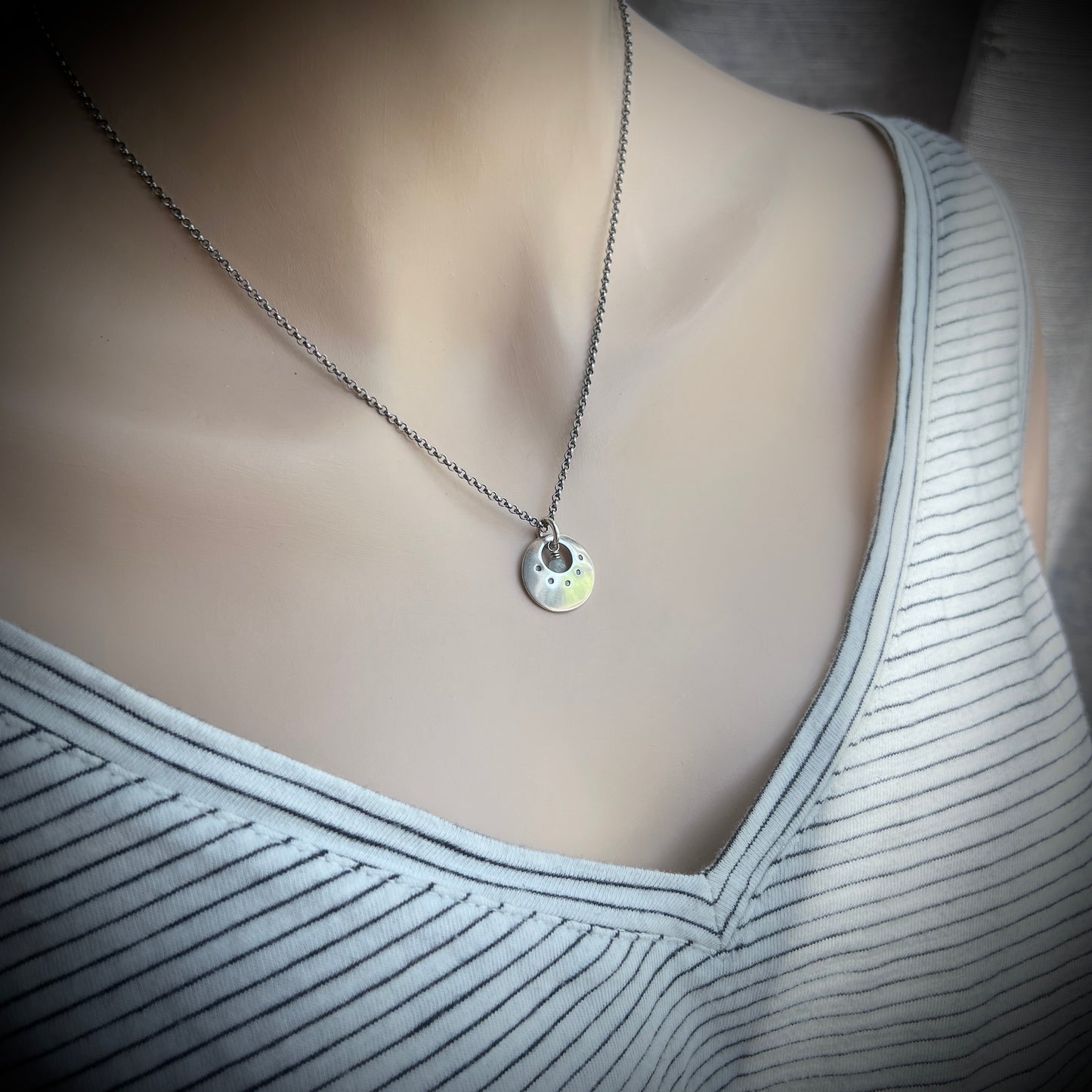 Customizable Sterling Silver Birthstone Necklace | Genuine Gemstone and Stamped Circle Pendant