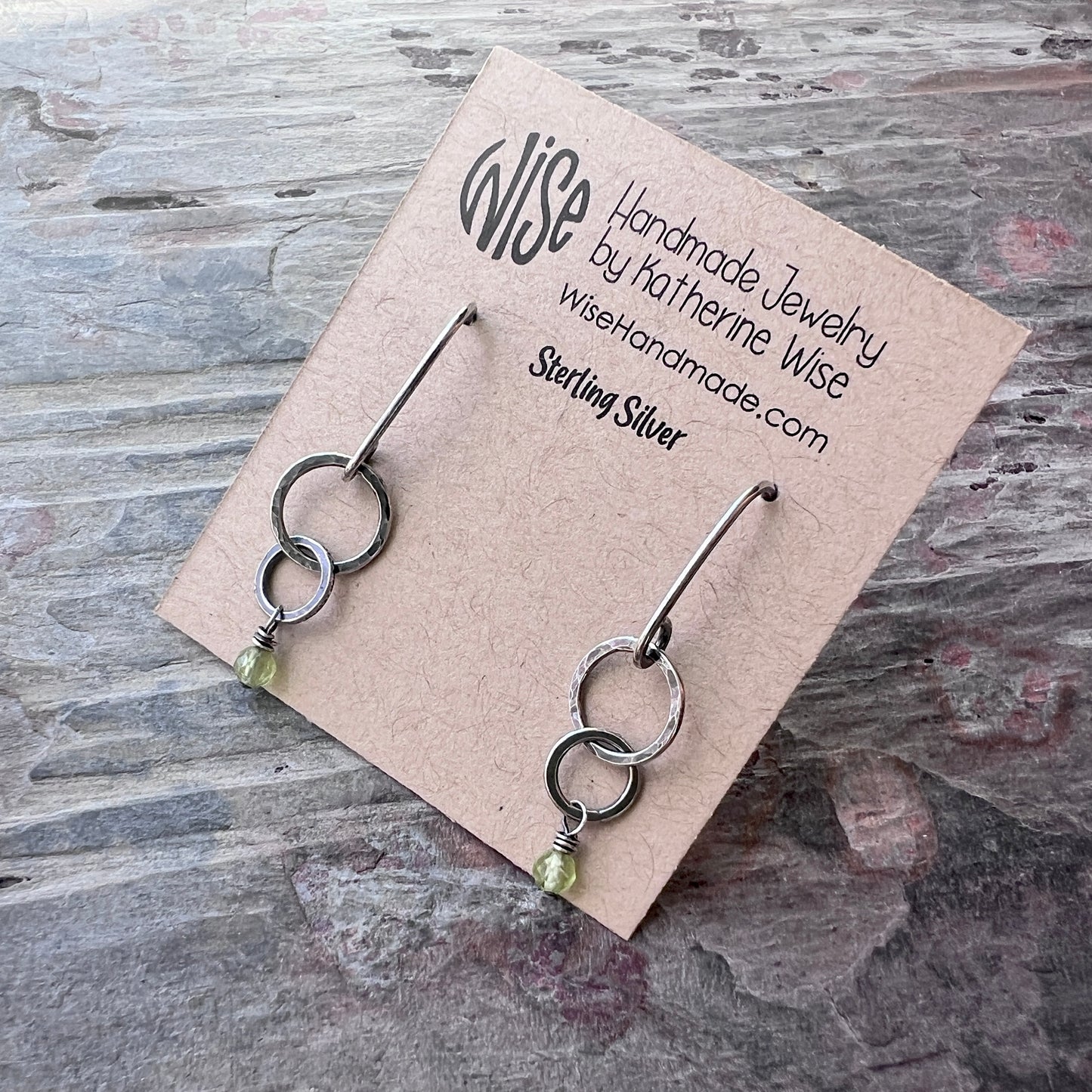 Customizable Sterling Silver Birthstone Earrings | Genuine Gemstone and Small Hammered Circles Dangle Earrings