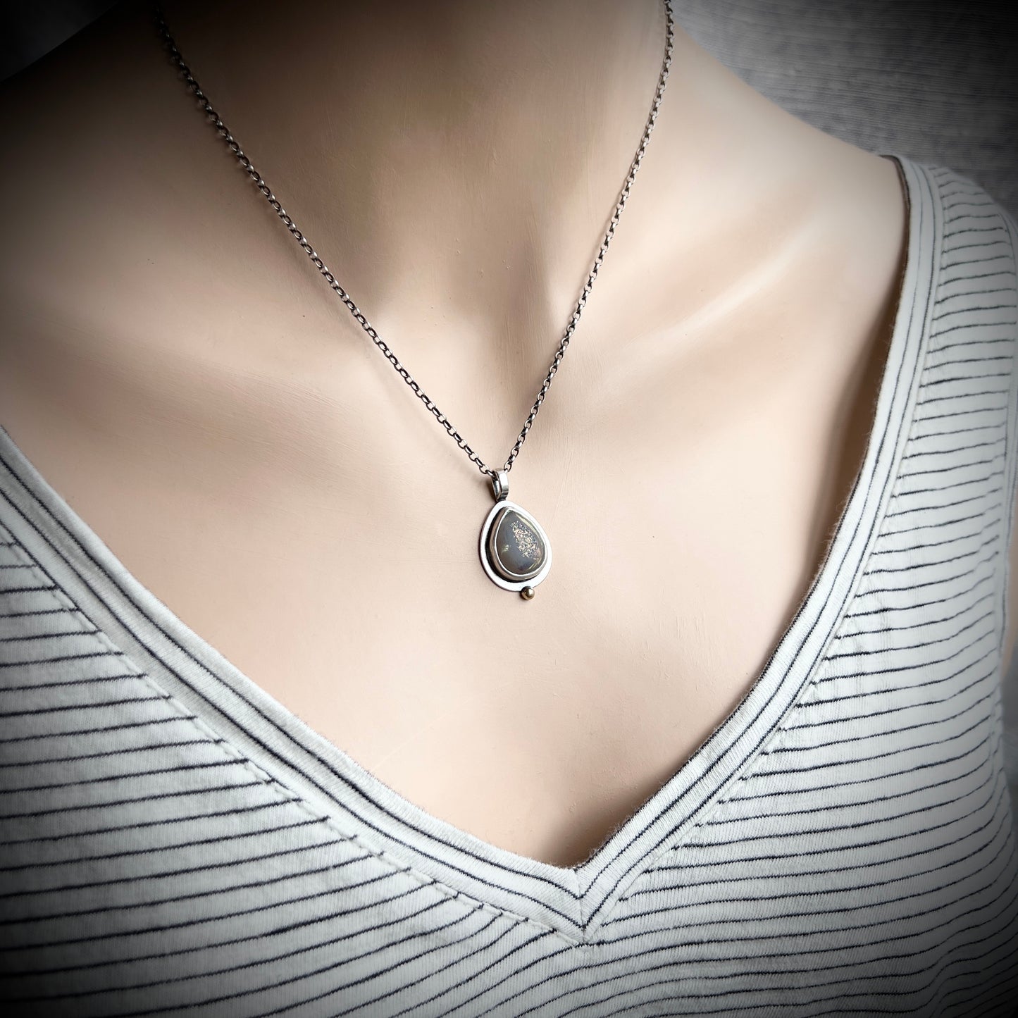 Sterling Silver Druzy Necklace | Raw Druzy Teardrop Pendant Necklace