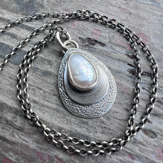Sterling Silver Teardrop Pearl Necklace | Natural Baroque Pearl Pendant