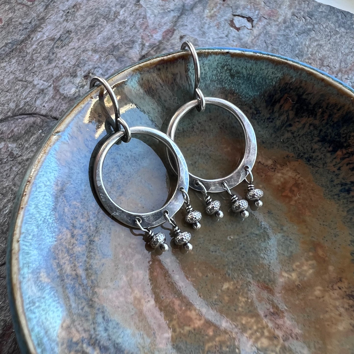 Fringe Hoop Sterling Silver Earrings | Solid Silver Hoop Small Dangle Earrings
