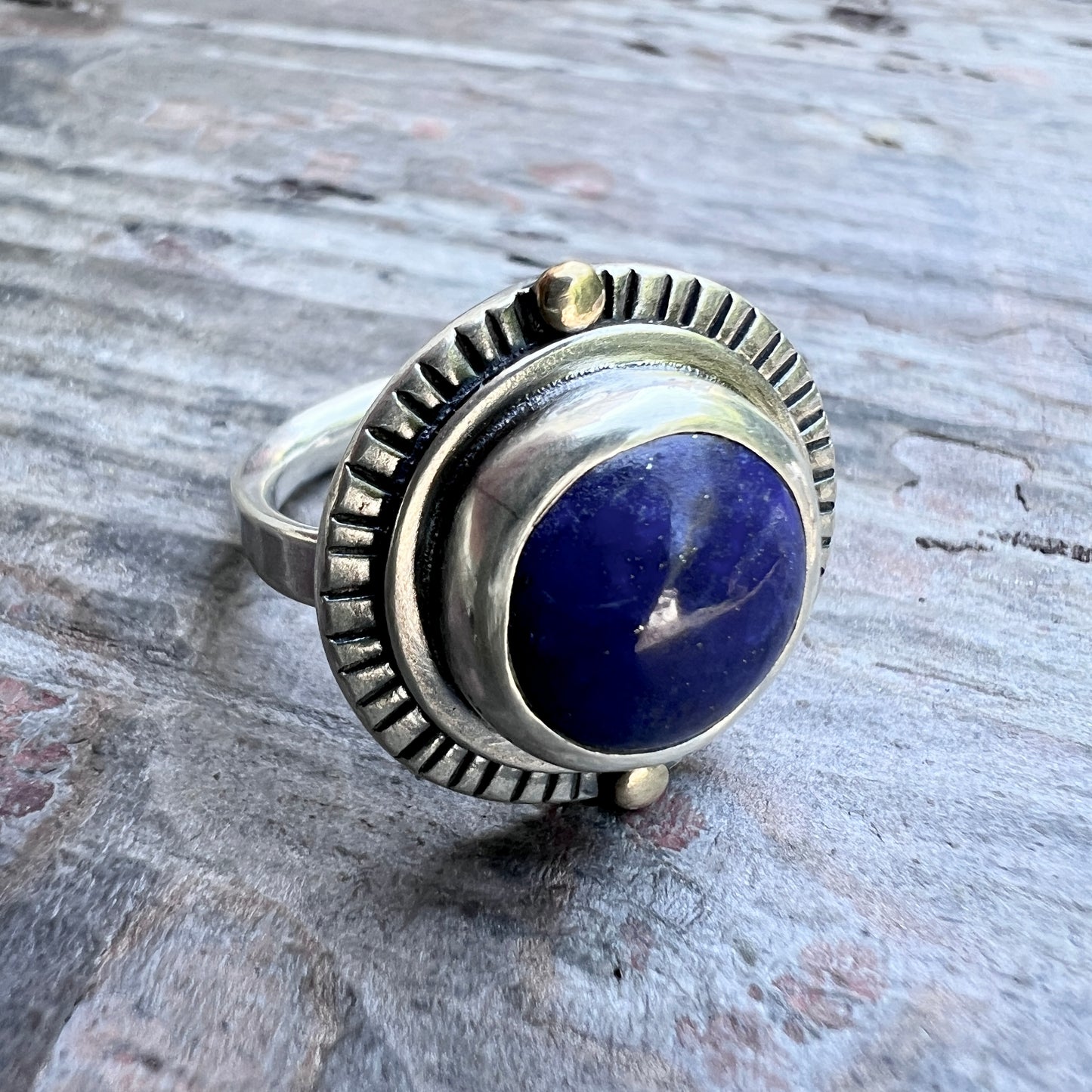 Sterling Silver Lapis Lazuli Ring | Natural Round Blue Stone Statement Ring