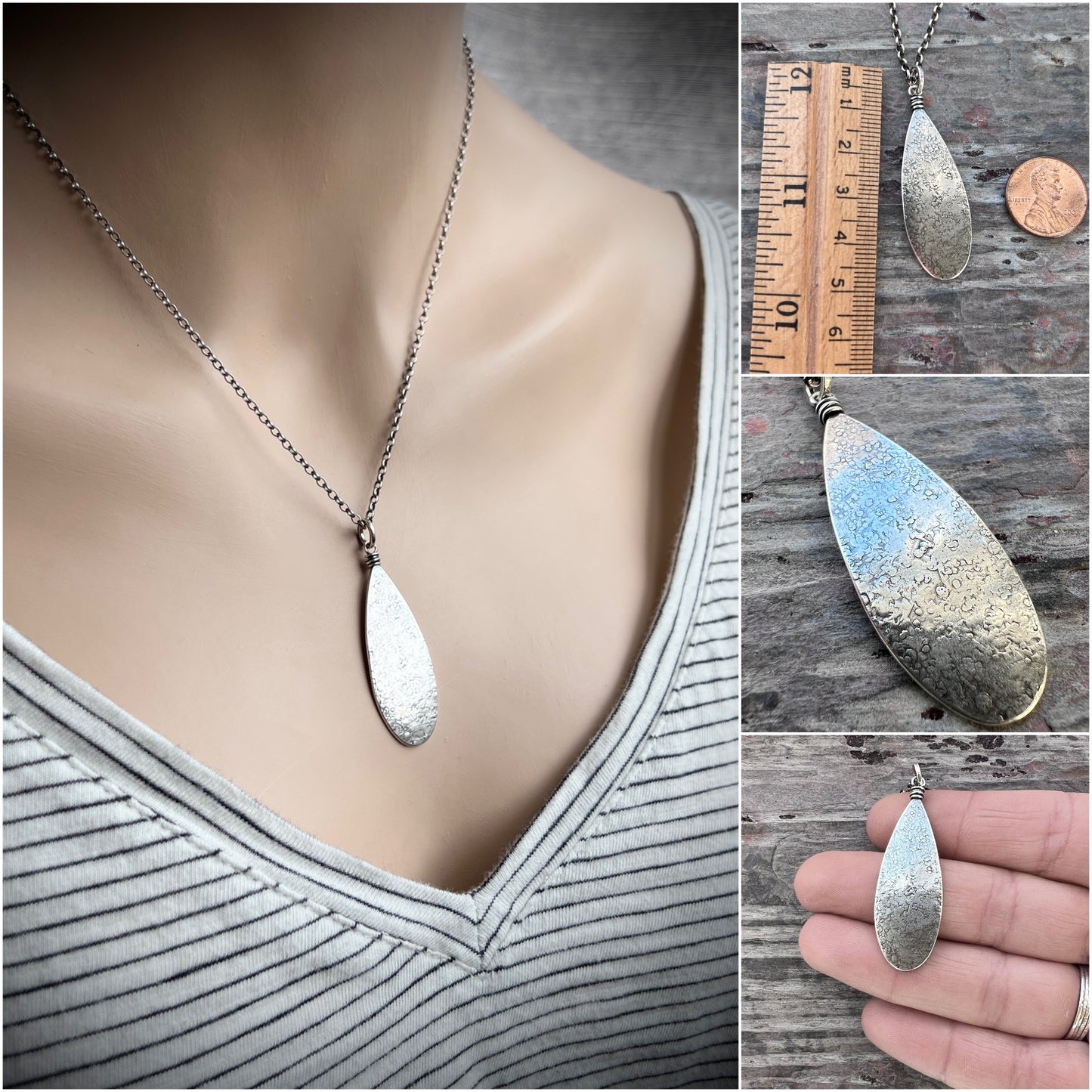 Sterling Silver Teardrop Necklace | Long Teardrop Pendant Necklace