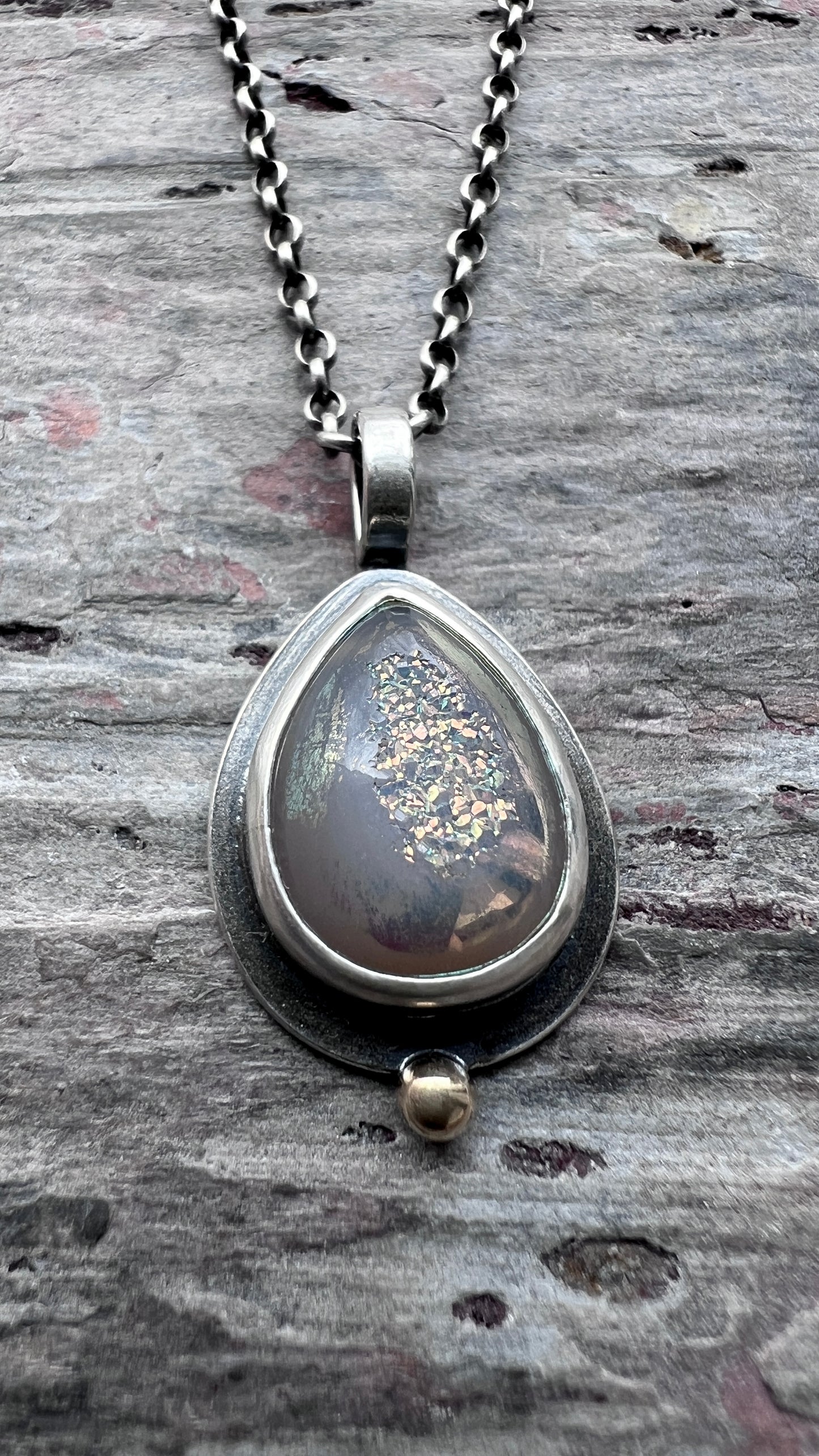 Sterling Silver Druzy Necklace | Raw Druzy Teardrop Pendant Necklace