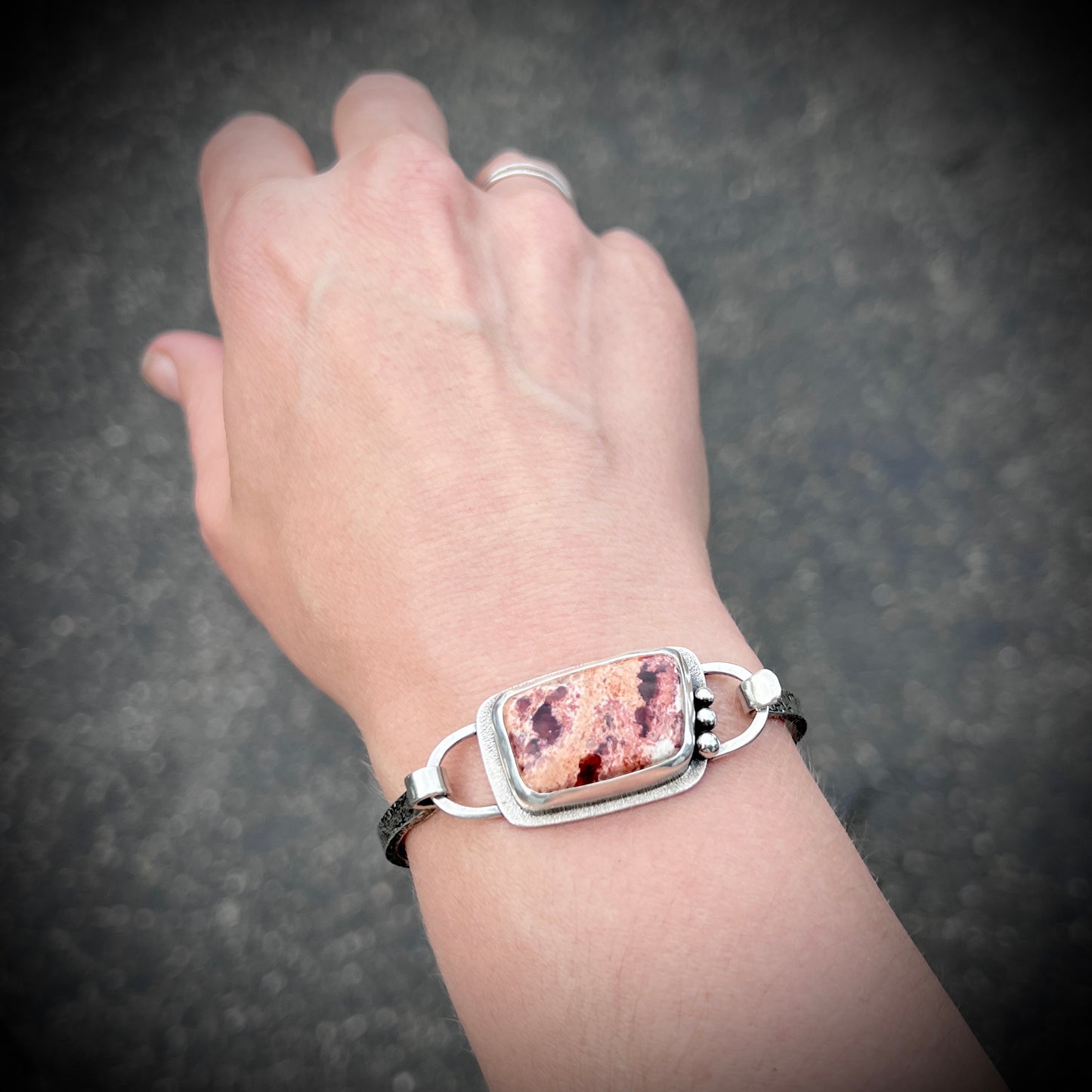 Sterling Silver Mexican Fire Opal Bracelet | Natural Stone Cabochon Silver Tension Cuff Bracelet